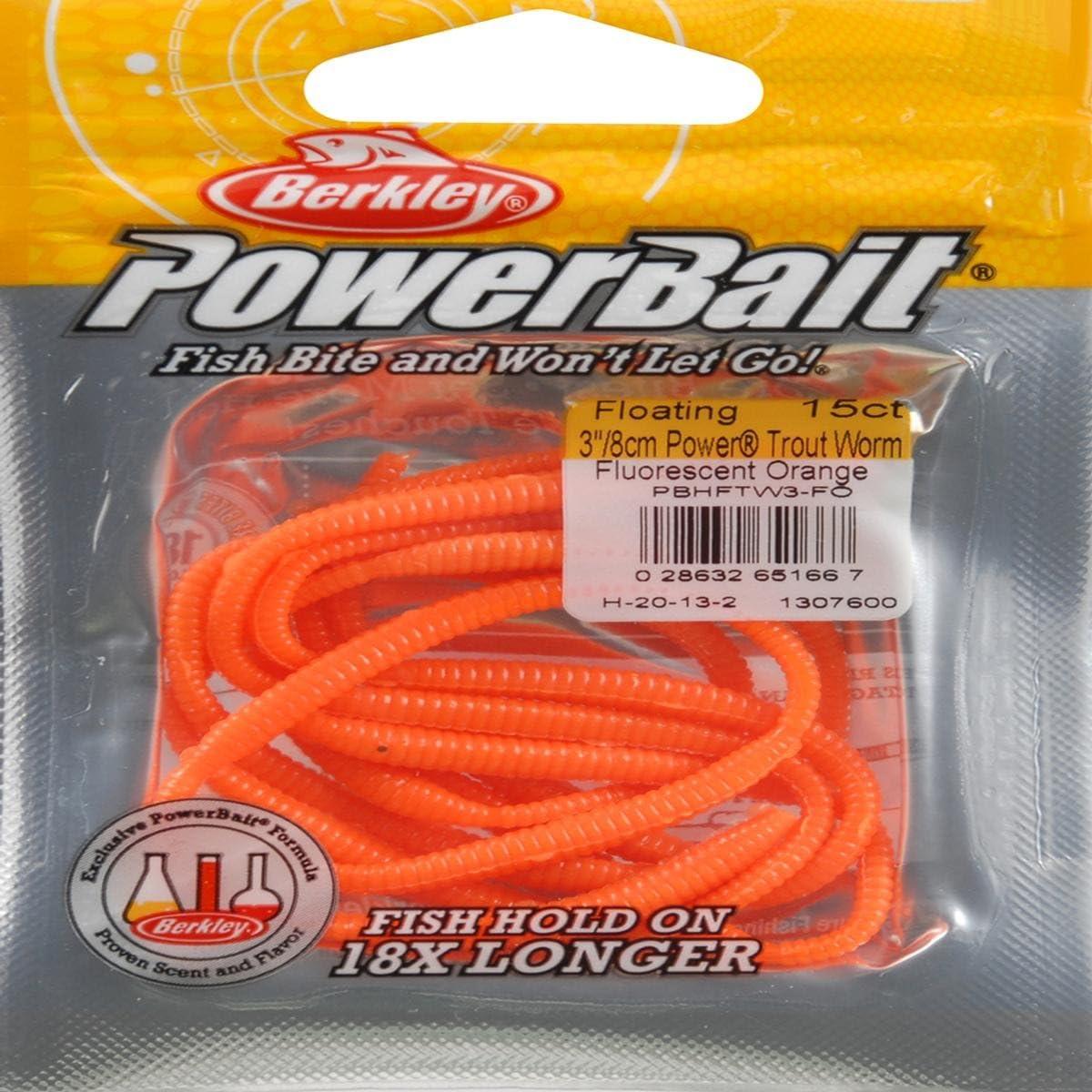 Berkley PowerBait Power Floating Trout Worm Fishing Soft Bait, Fluorescent  Orange - Original Scent, 3in