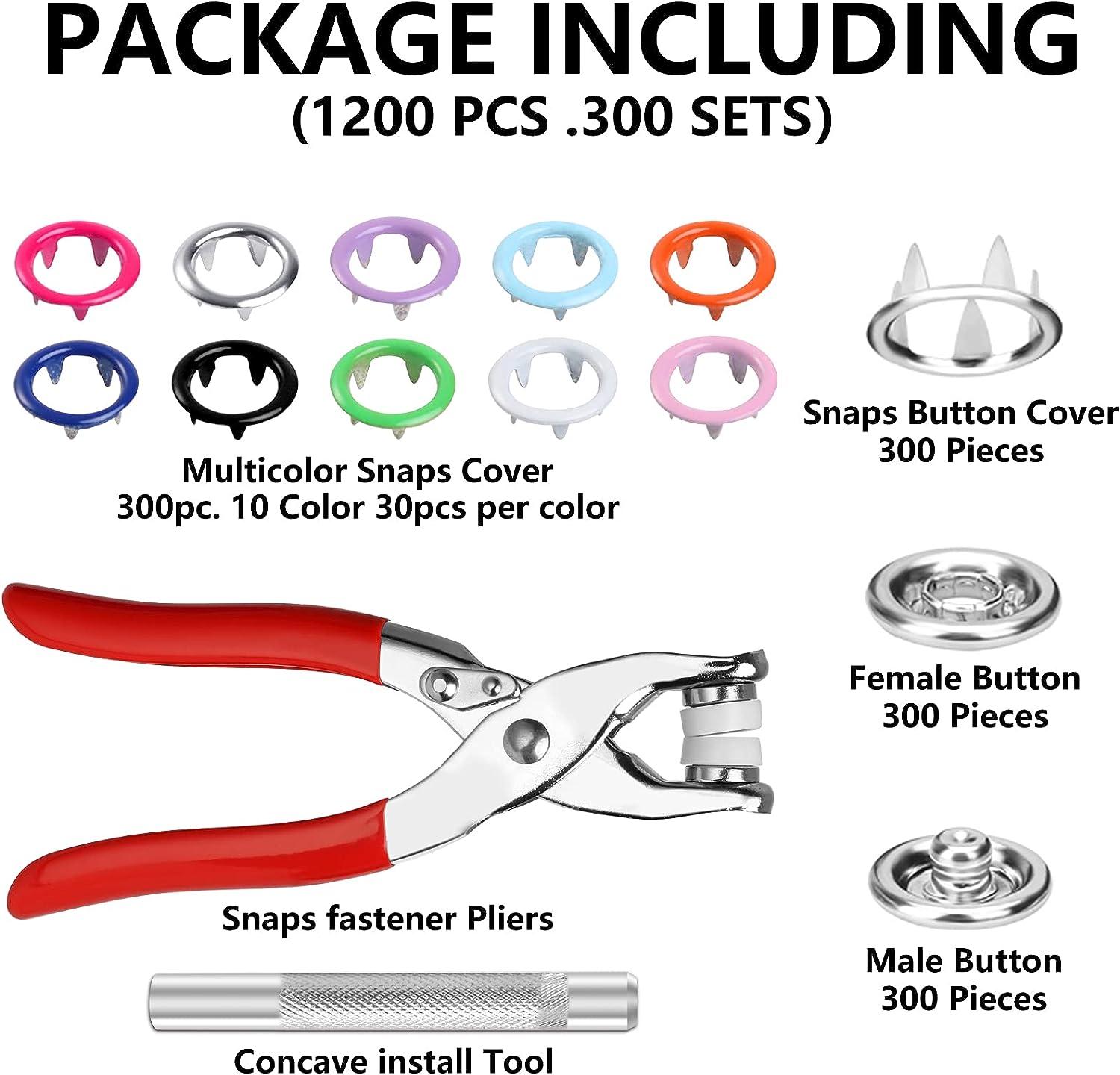 300 Sets Snap Buttons Snaps 9.5mm Metal Snaps Buttons with Fastener