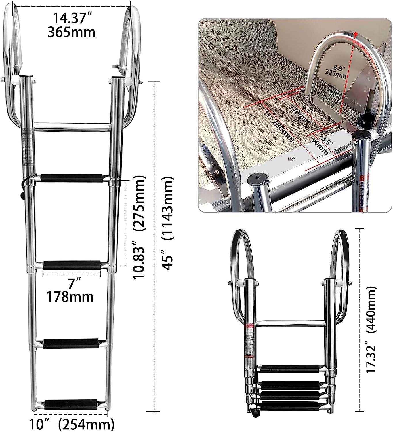 Hoffen 4 Step Pontoon Boat Ladder, Stainless Steel Telescoping