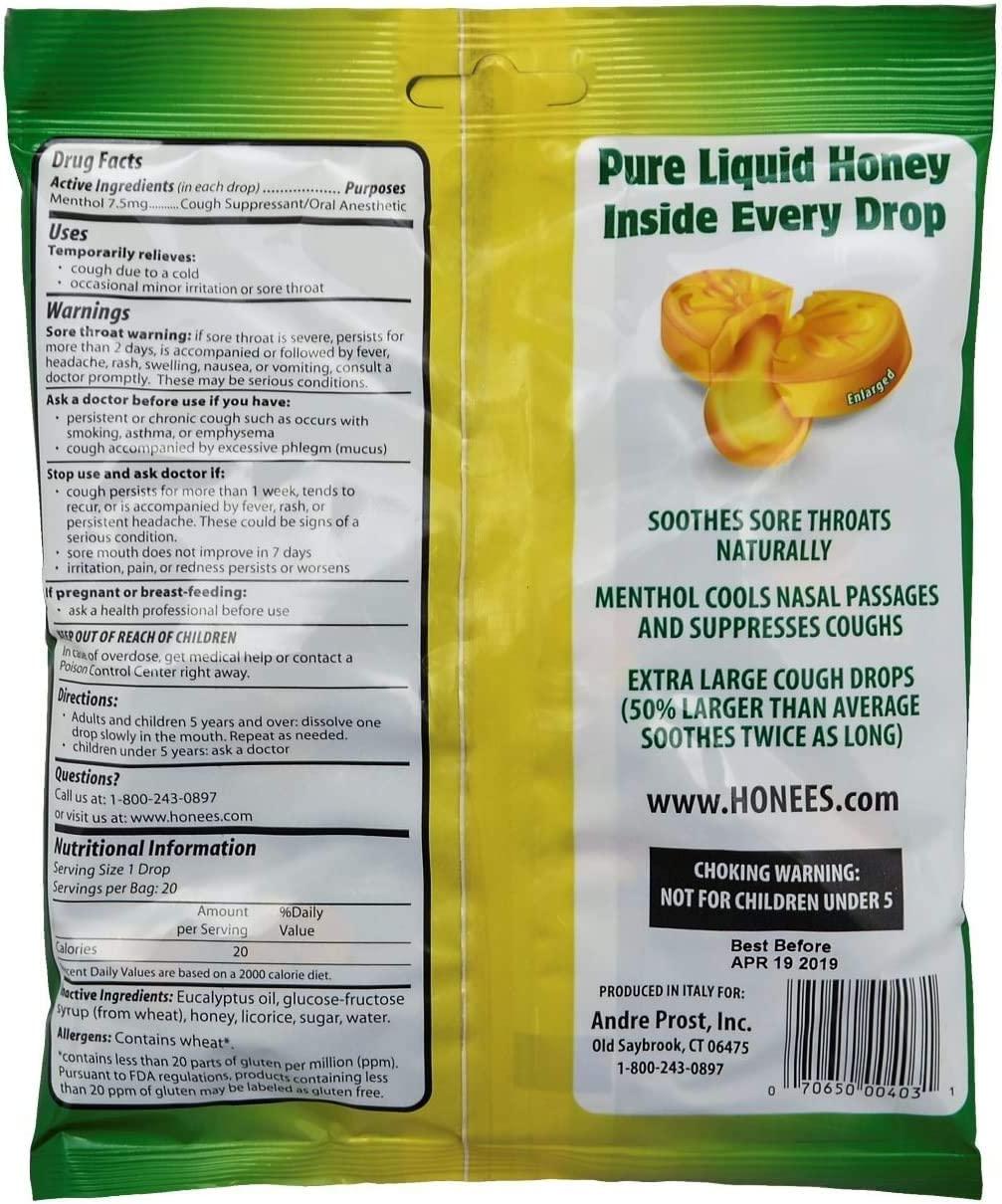 Honees Cough Drops Variety Pack 60 Drops (Honey, Lemon, Eucalyptus