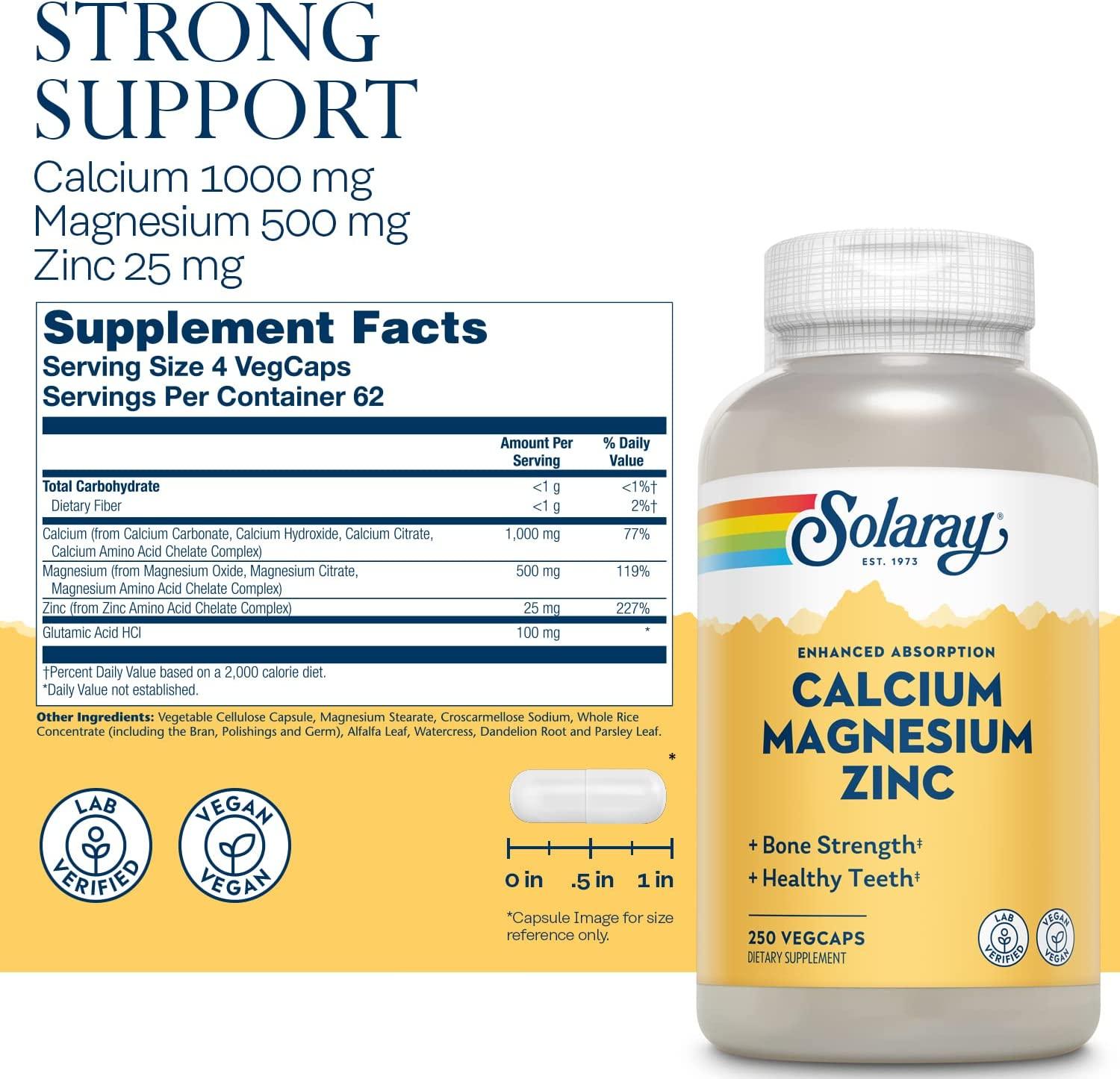 Solaray Calcium Magnesium Zinc 250 VegCaps