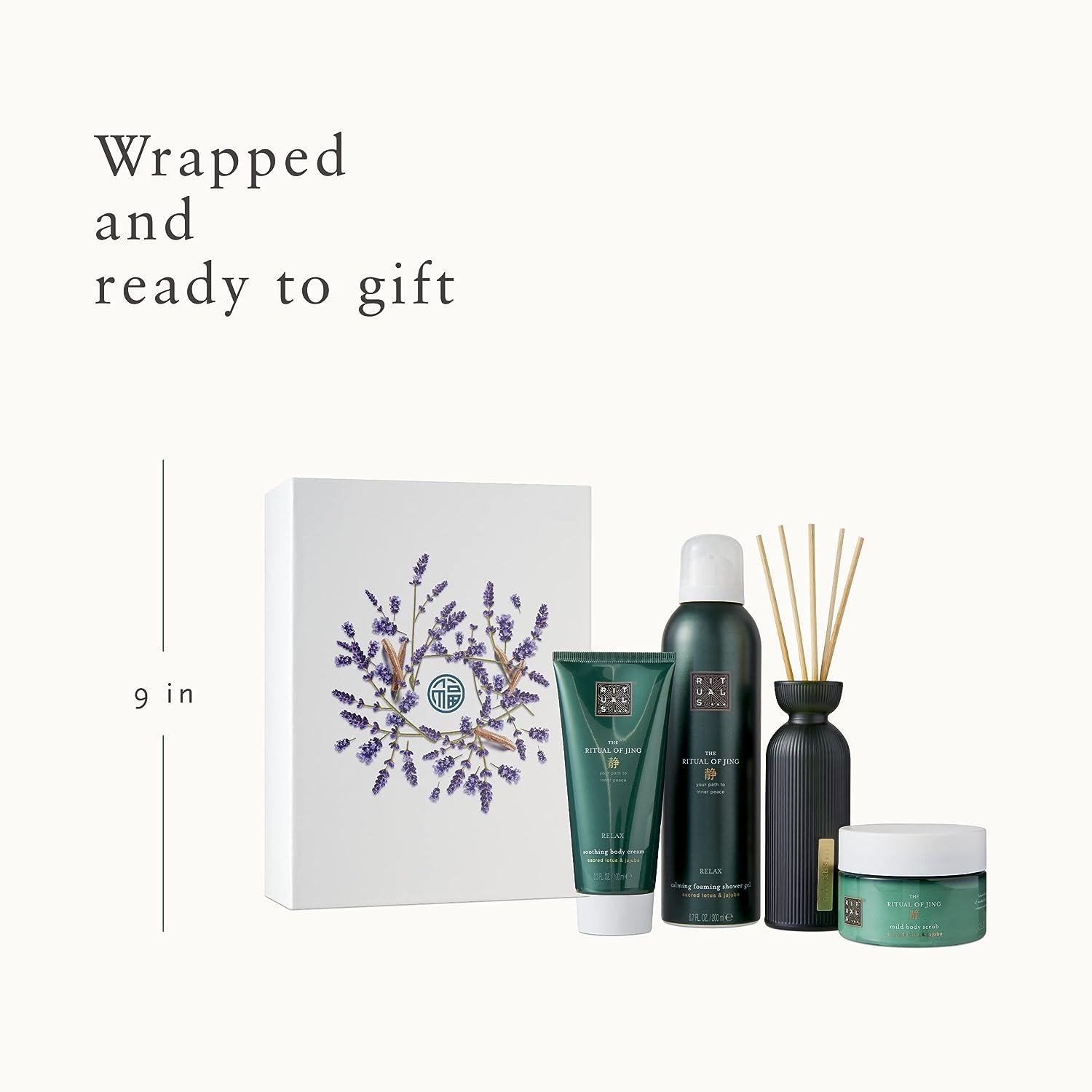RITUALS Jing Calming Gift Set - Foaming Shower Gel Body Scrub Body Cream &  Mini Fragrance Stick with Sacred Lotus & Jujube - Medium