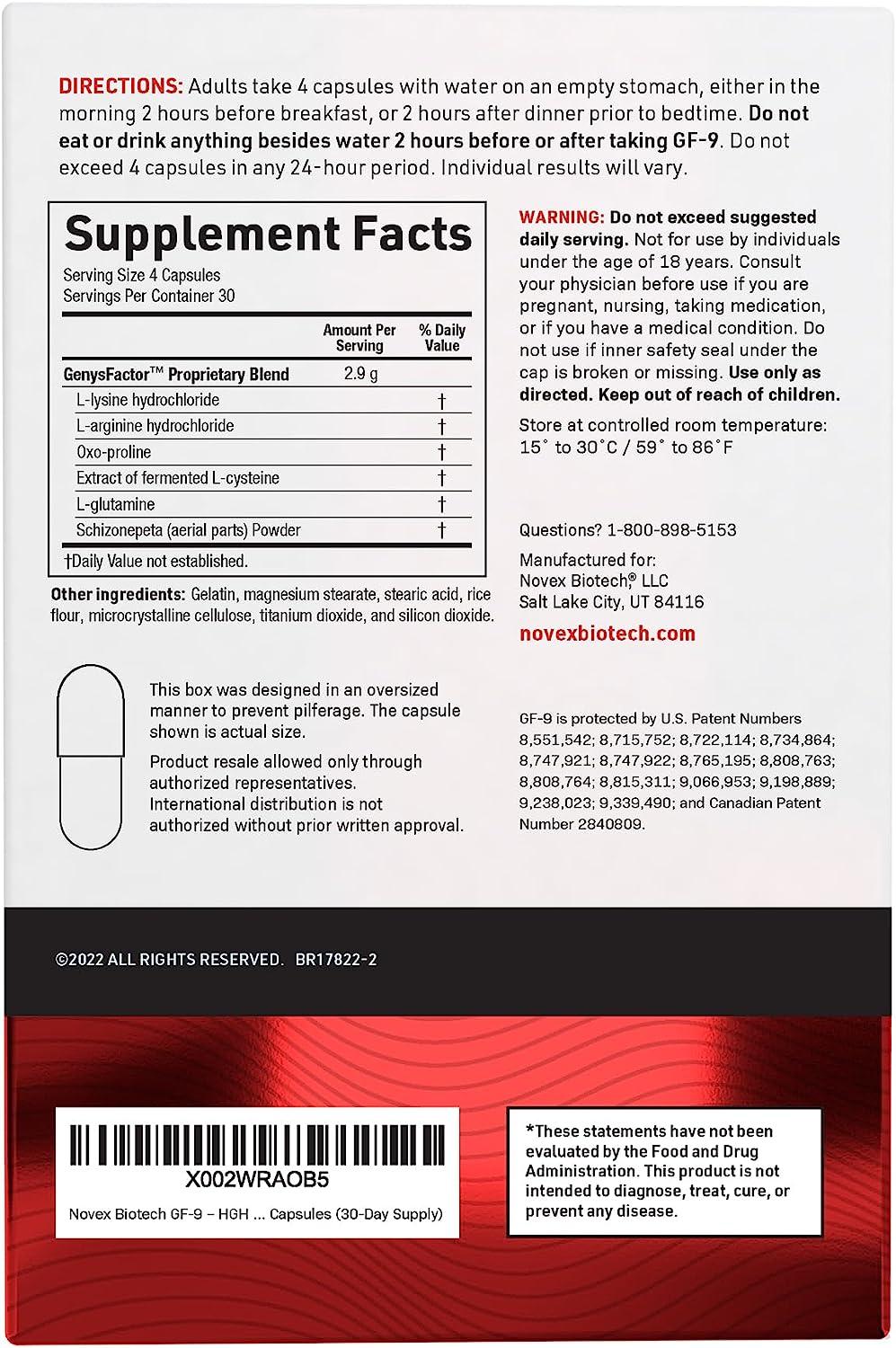 Novex Biotech GF-9 - HGH Boosting Supplement for Men - 120 Capsules ...