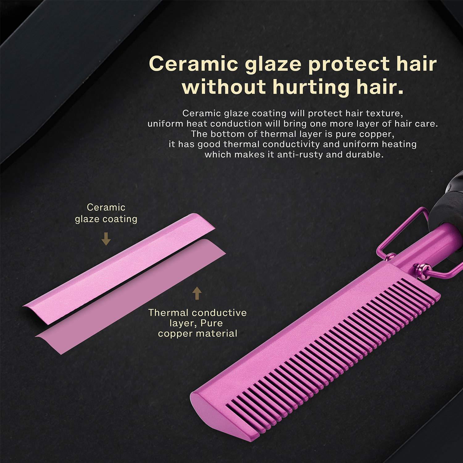 Electric Hot Comb Consistent Temperature Natural Hair Straightener Flat  Iron Kit