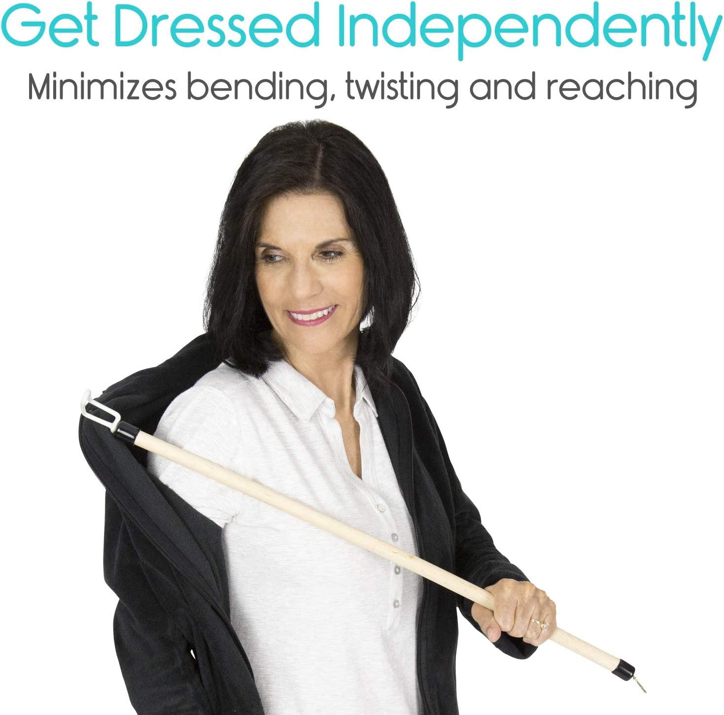 Vive Dressing Stick with Zipper Puller (27 Inch) Sock Remover Tool