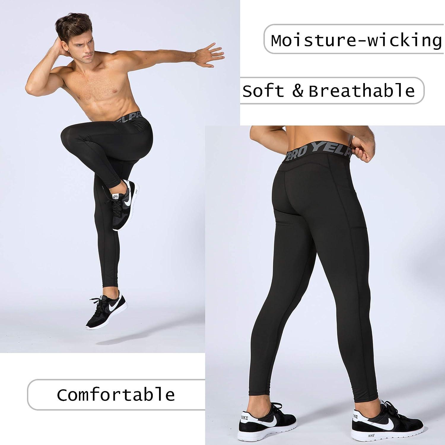Compression Pants Men with Pocket Athletic Running Tights Cool Dry