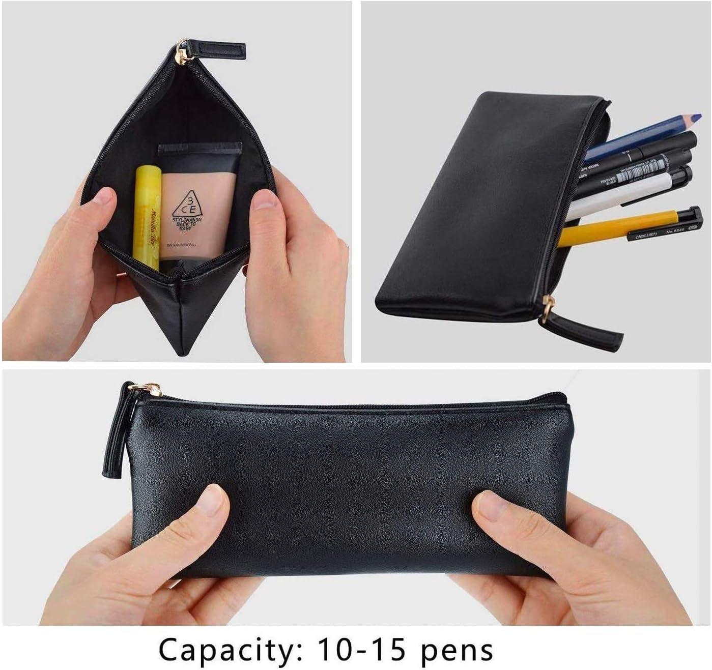MROCO Pencil Case Pencil Pouch Black Pencil Bag PU Leather Pen Case Small  Zipper Pouch for Pencils, Pens, Markers, Makeups, Change, Coins