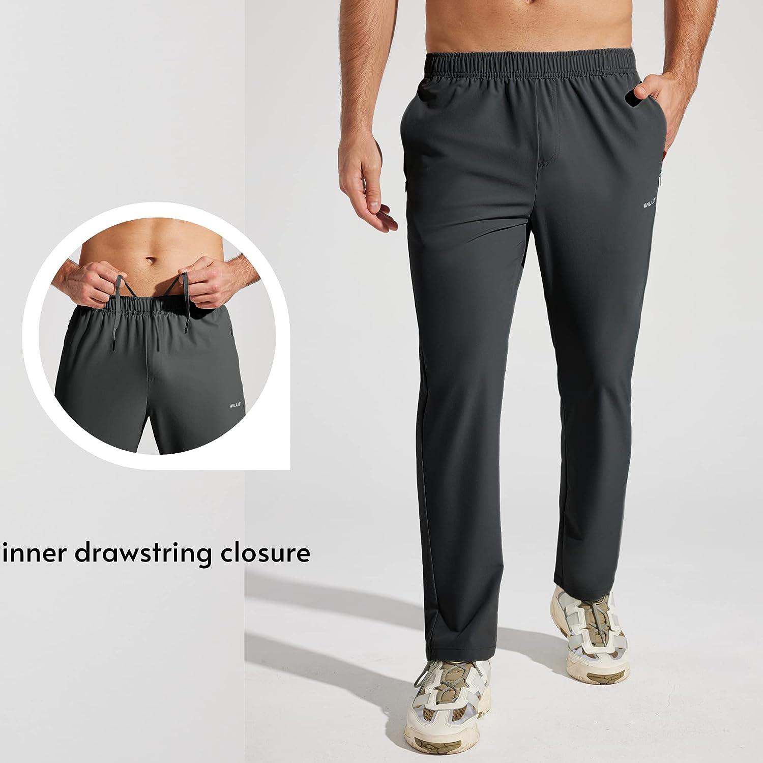 Willit Men s Running Pants with Zipper Pockets Open Bottom Quick