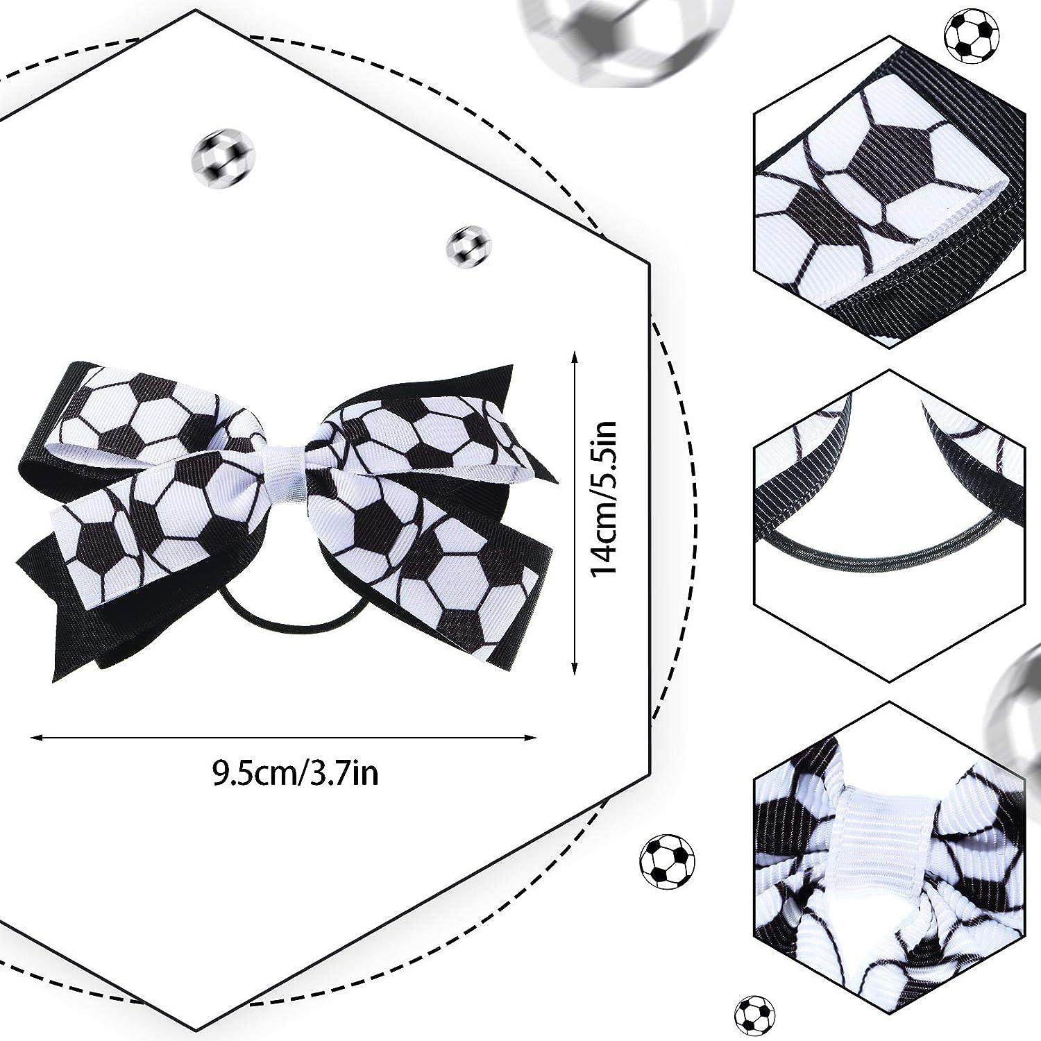 Chuangdi Chuangdi 6 Pieces Soccer Hair Accessories Soccer Sports Hair Bows  Soccer Hair Ties for Girls Women Soccer Football Present Players Coaches  Teams Favor Gifts (Soccer Series Black and White) 6 Count (