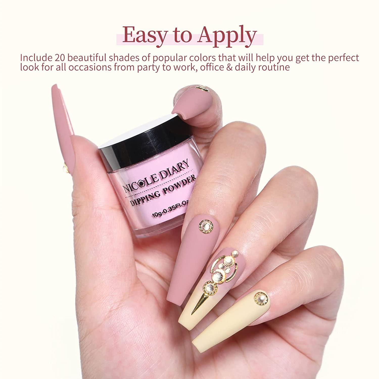 20 Colors Dip Powder Nail Kit NICOLE DIARY 28Pcs Dipping Powder