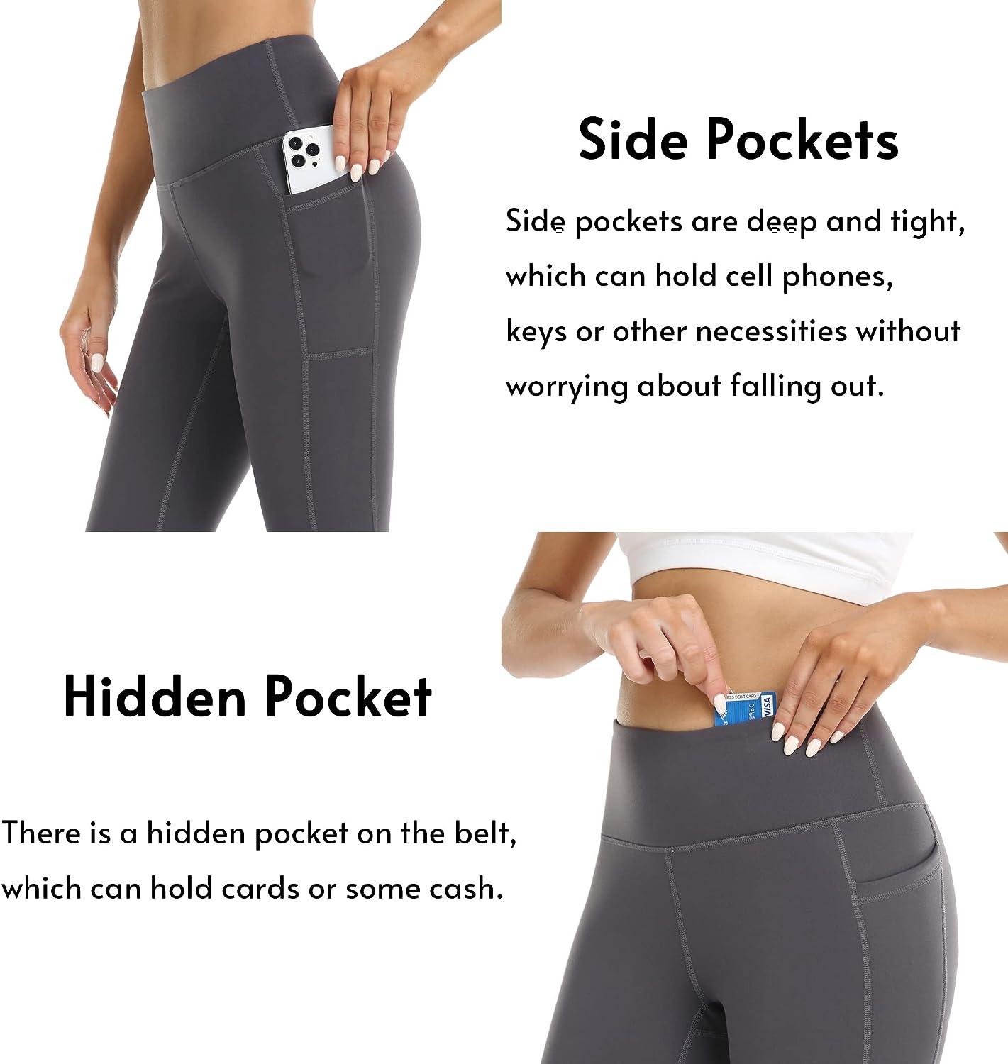 IBL Women's Spandex Buttery Soft Leggings High Waist Yoga Running Pants  with Pockets 27 Inseam Medium Black