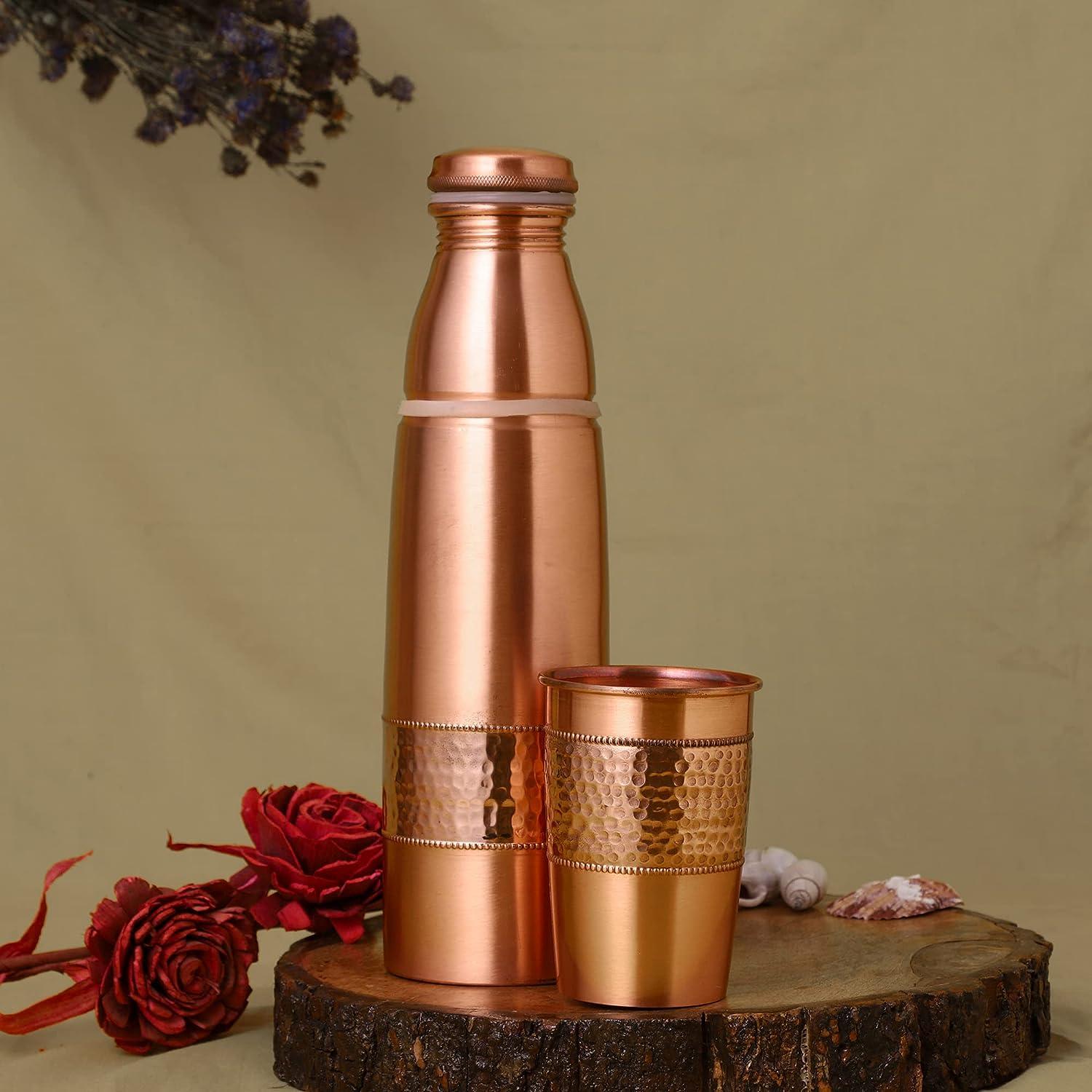 Copper Water Bottle 900ml with Tumbler | Joint-Free & Leak-Proof