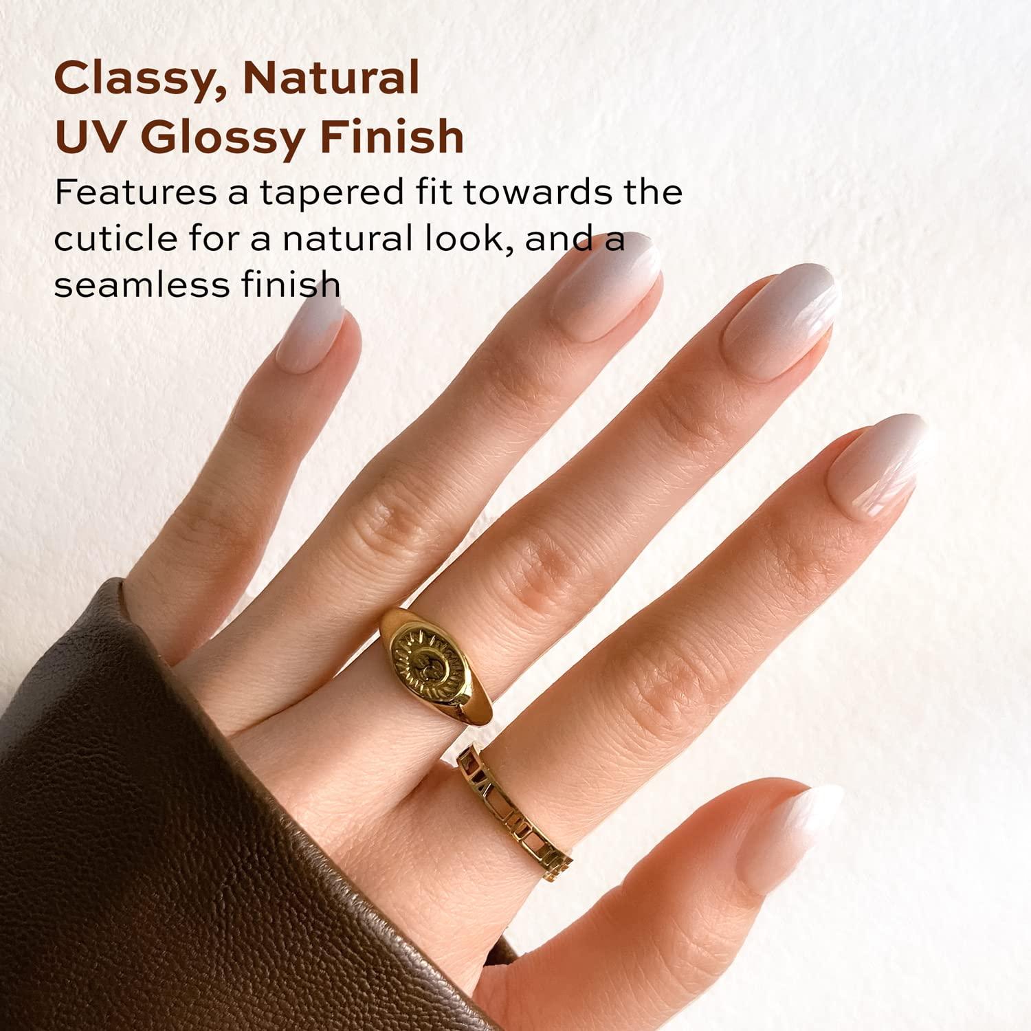 Press On Nails Creamer UV Finish Neutral Ombre Short