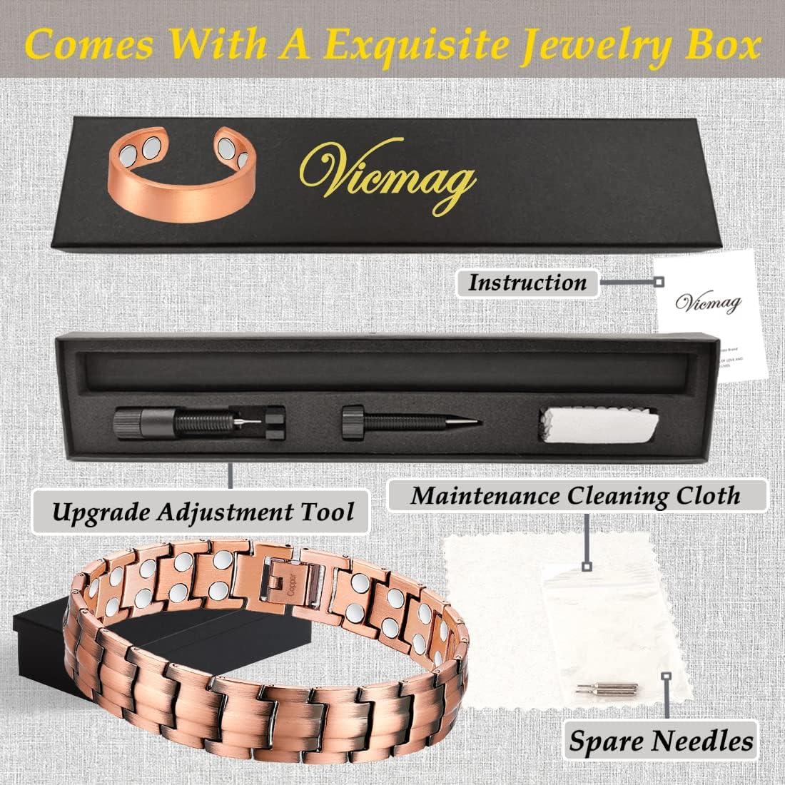Vicmag Copper Bracelet for MenUltra Strength Double Row 99.99