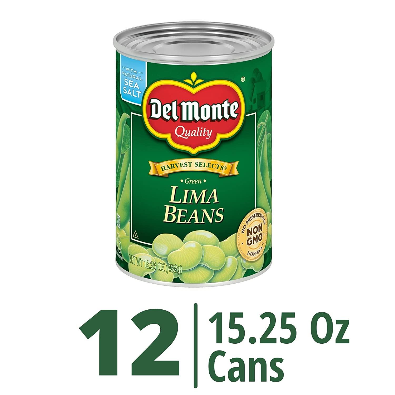 DEL MONTE HARVEST SELECTS FRESH CUT Green Lima Beans, Canned Vegetables, 12 Pack, 15.25 oz Can