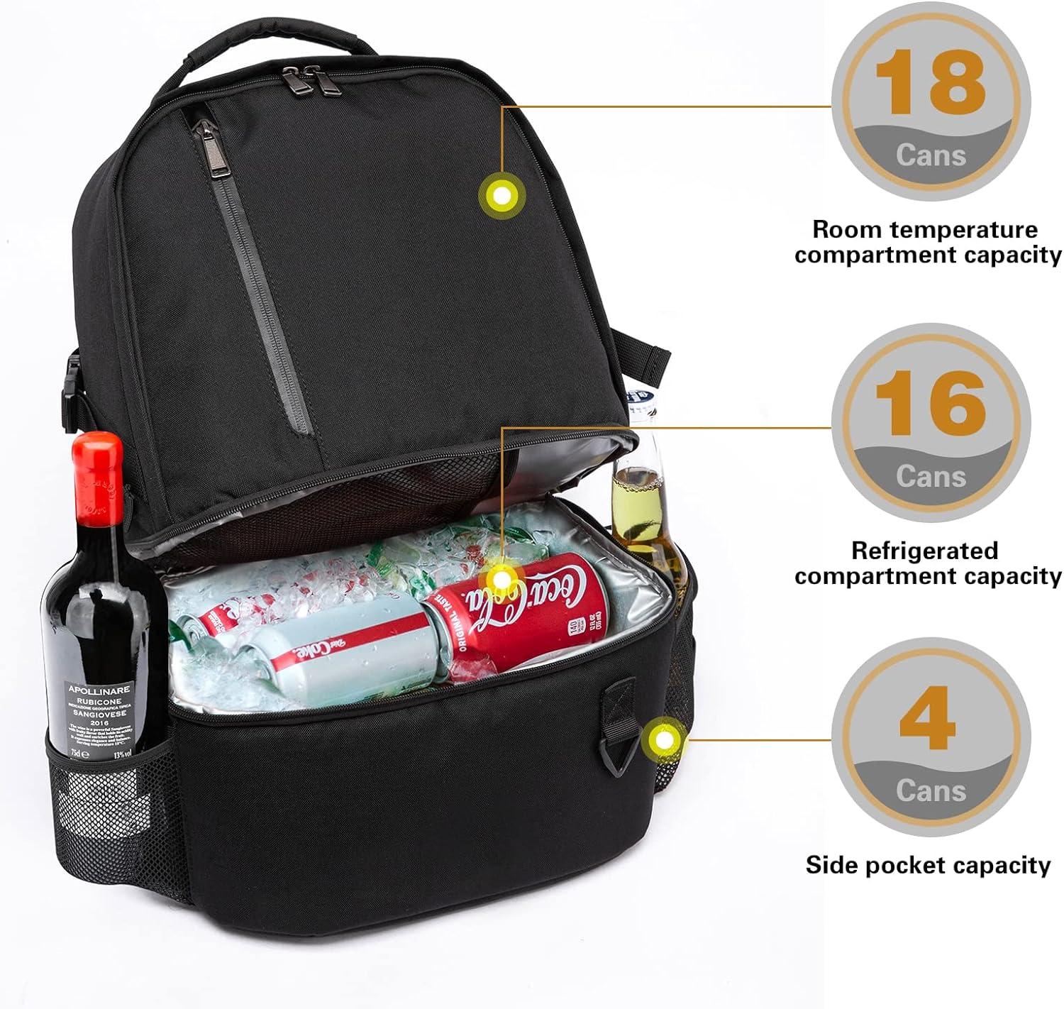 TUGUAN Insulated Cooler Backpack 38 42 Cans Double Deck Leakproof Lightweight Black Beach Picnic Lunch Bag