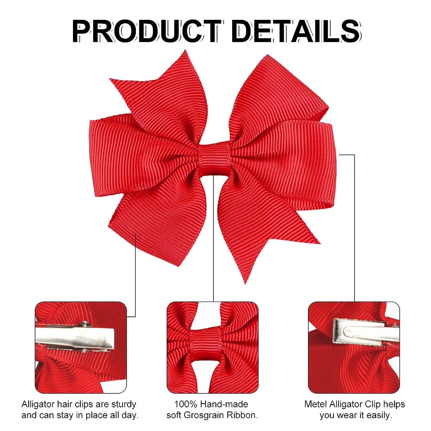 BLMHTWO 4PCS Ribbon Hair Bows Clips 3.2inch Solid Color Red Hair Bow Clips  Grosgrain Alligator Hair Clips Red Bows Barrettes Clips for Women Girls  School Cheerleading (Red)