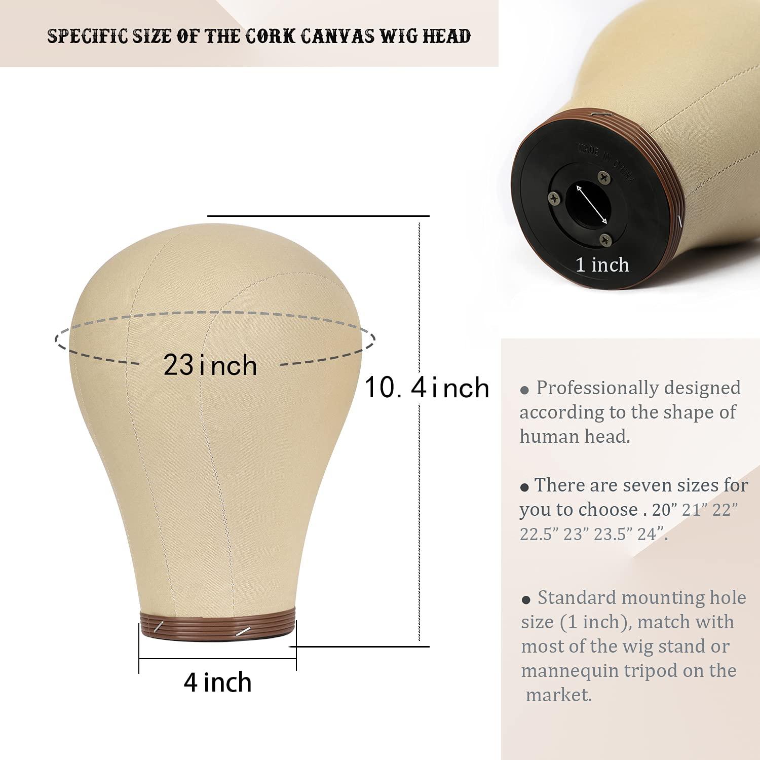 Wig Head Stand Mannequin Head 20-24 Dome Cork Canvas Manican Block Head  for Making Drying Styling Display Wigs with Stand 23 Inch (Pack of 1) Brown
