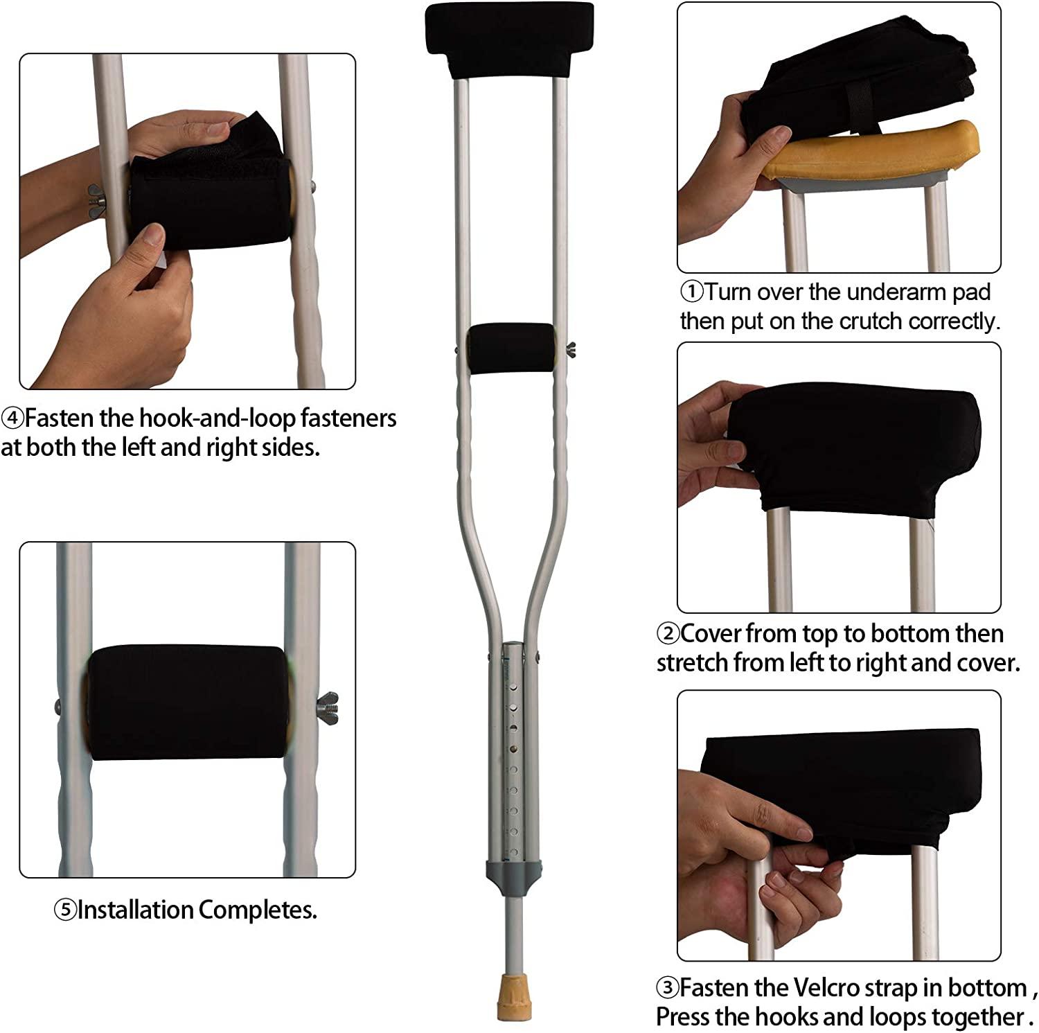 Universal Underarm Crutches Padded Hand Grips & Handle Covers, Black