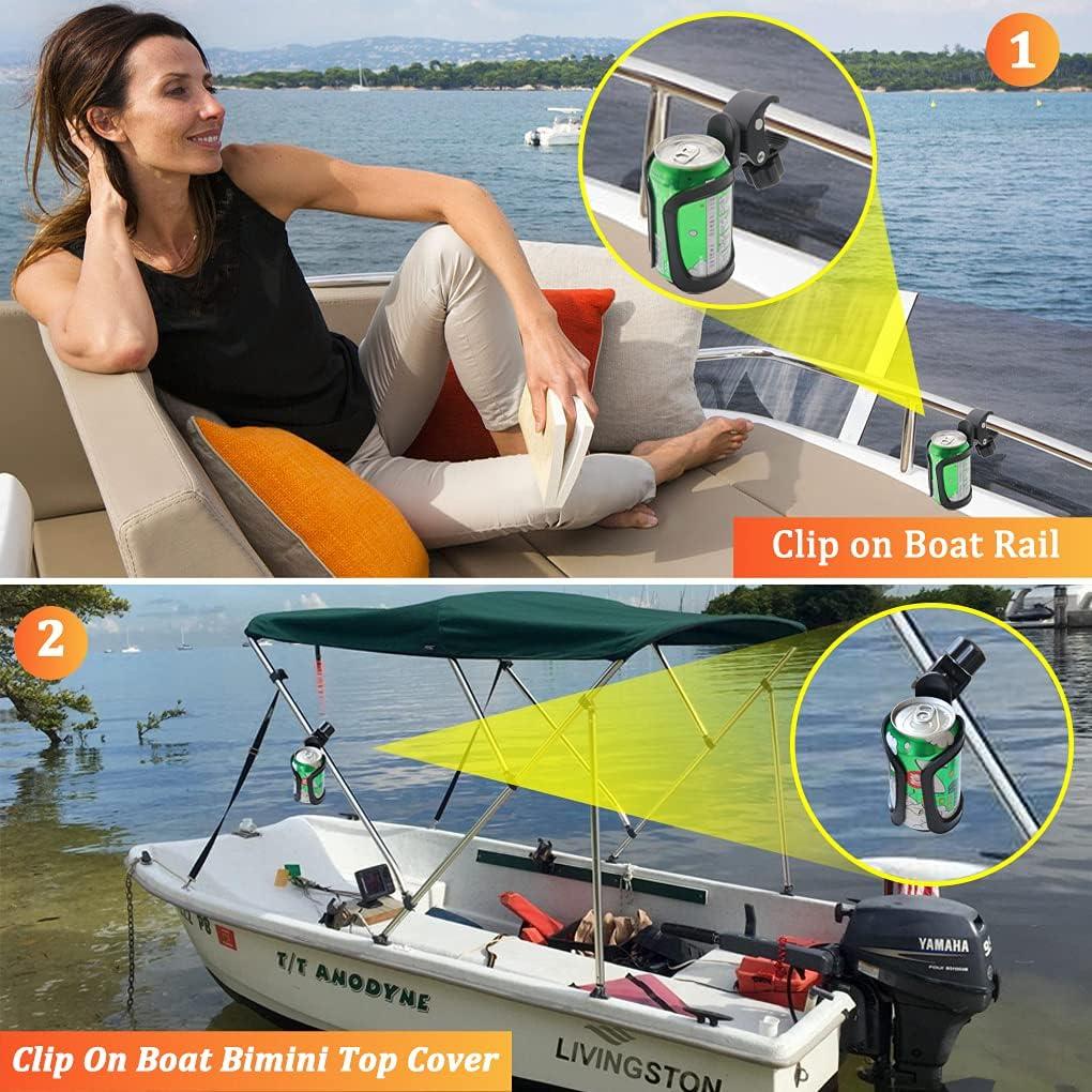 Boaton Marine Boat Rail Cup Holder No Drilling Install Boat Drink Holder  for Bimini Top Cover Or Pole Pontoon Boat Accessories Universal Can Holders  for Pontoon Boat Bass Boat Jon Boat Jet