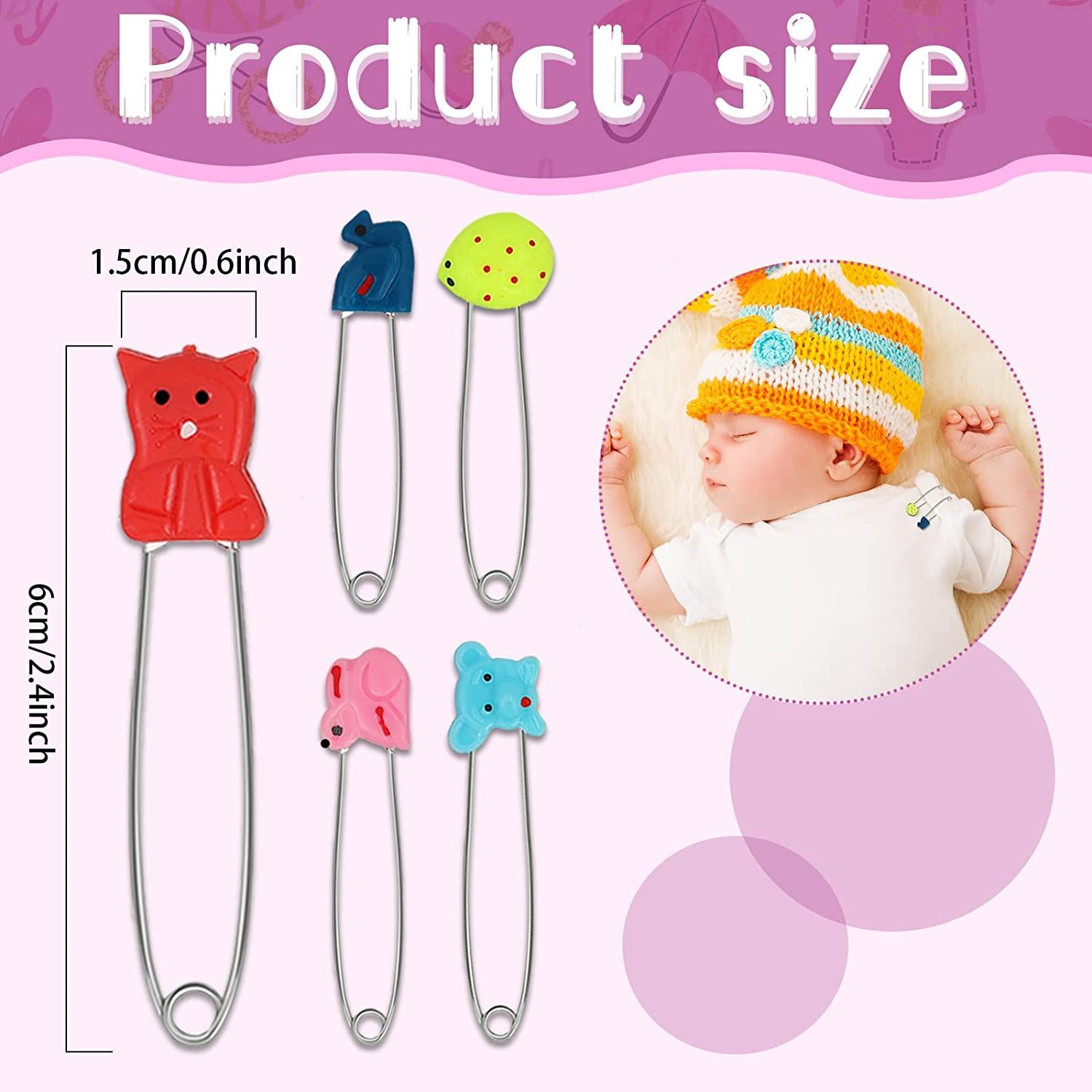 30 Pieces Diaper Pin Baby Safety Pin 2.4 Inch Stainless Steel Diaper Pins  with Plastic Head Animal Pattern Kids Newborn Safety Pin with Lock Buckle,  Random Patterns