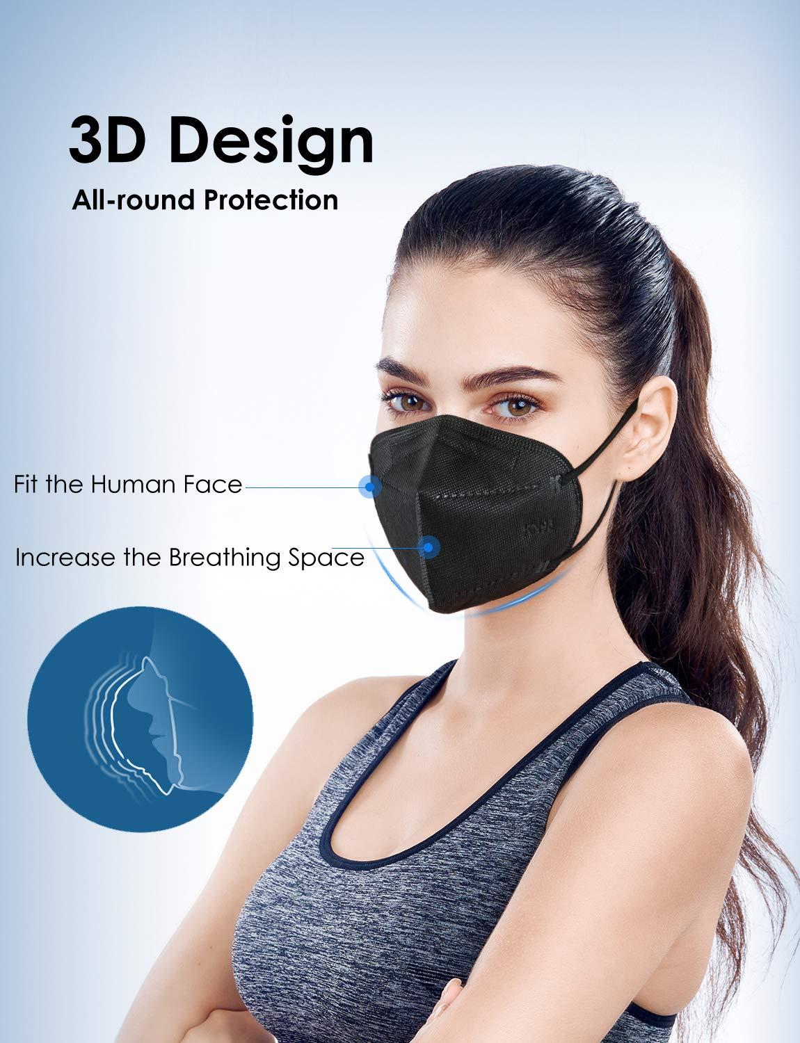 HUHETA KN95 Face Mask 60 PCs 5Ply Safety Masks 95 Filter Efficiency