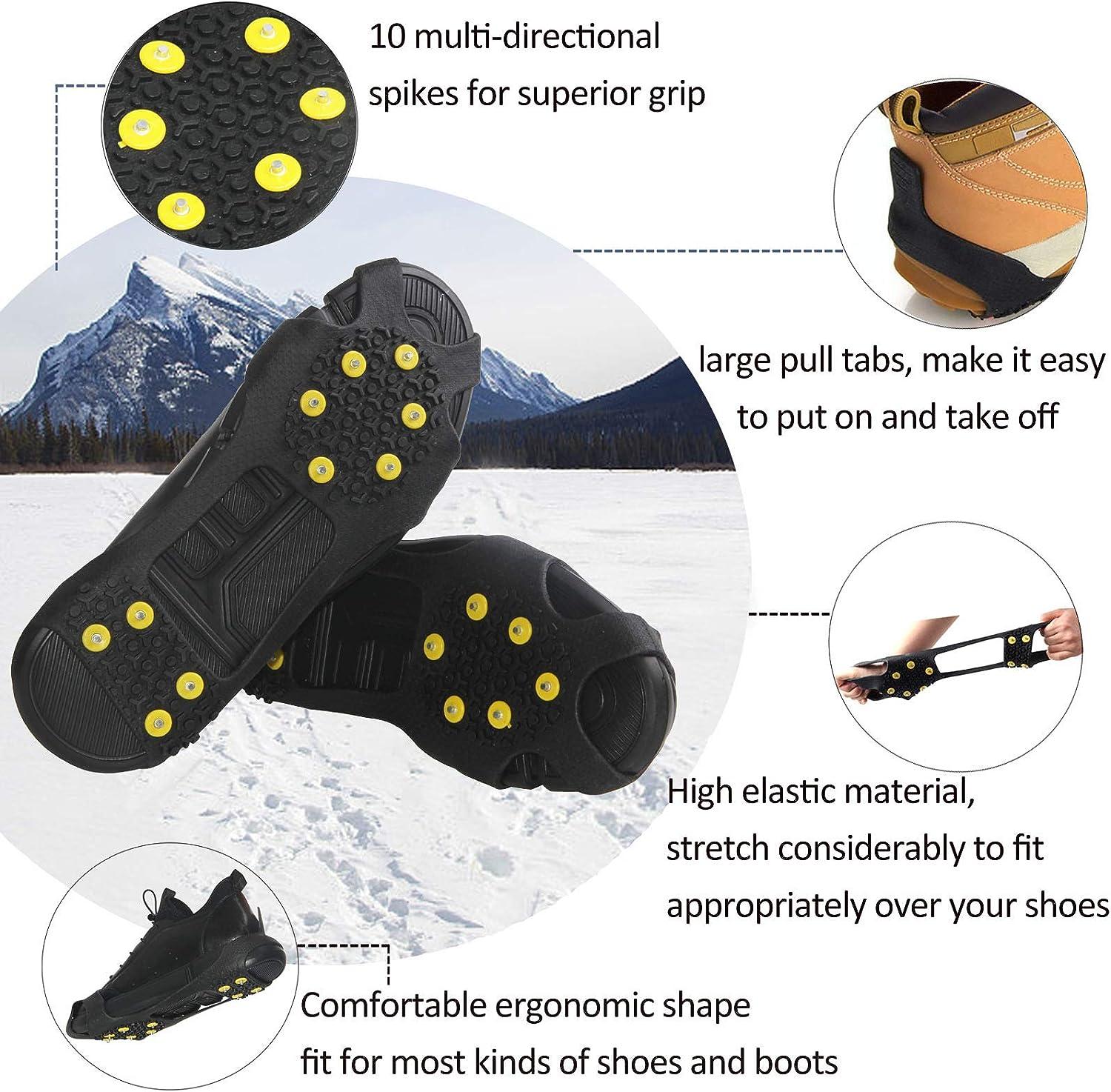 Ice Cleats for Shoes and Boots Snow Cleats for Women Men Non-Slip Crampons  Ice Shoes Traction Cleats Walking on Snow and Ice 10 Studs XX-Large