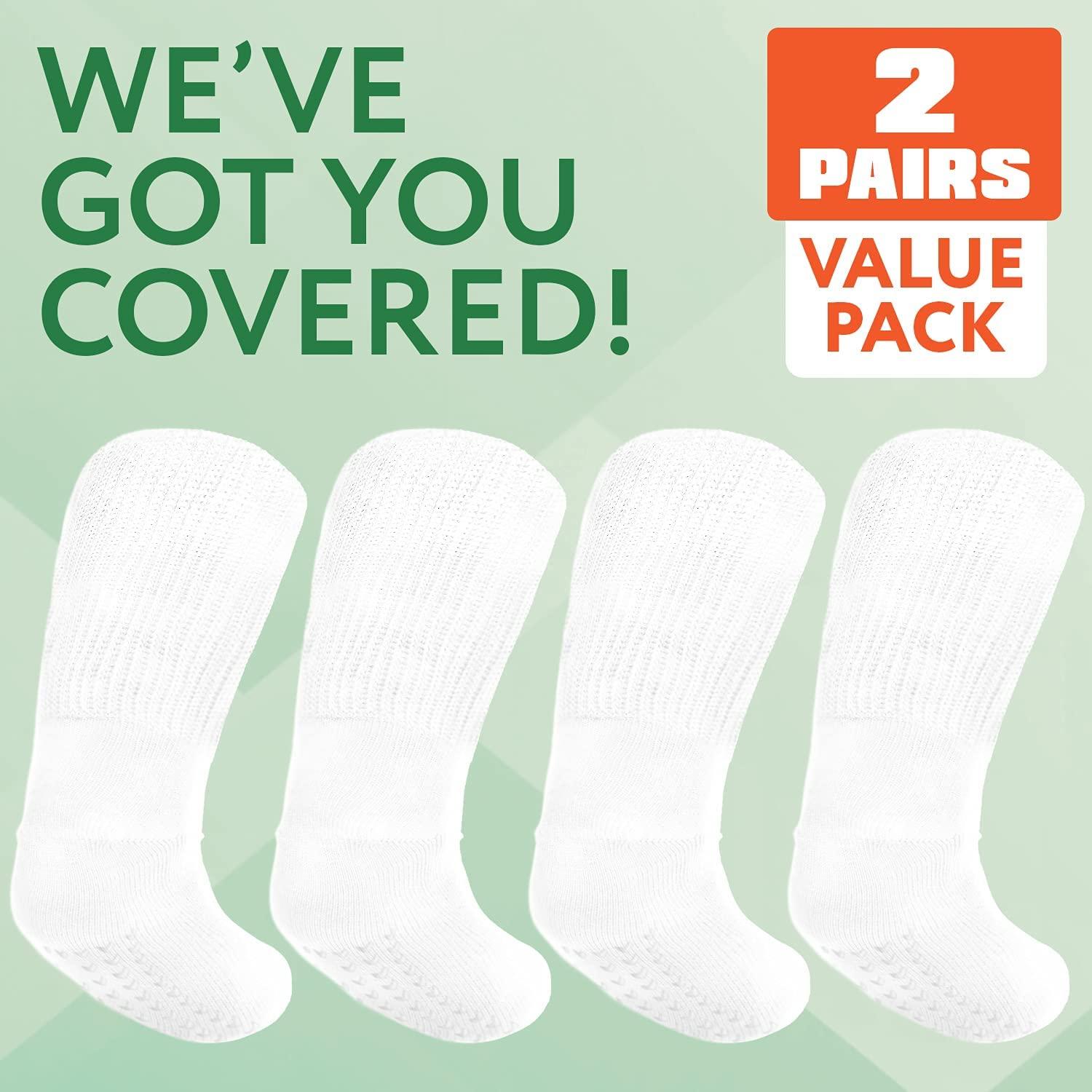 2 Pairs of Super Wide Socks With Non-Skid Grips for Lymphedema - Bariatric  Sock - Oversized anti-slip Sock Stretches up to 30'' Over Calf for Swollen  Feet and Mens and Womens Legs 