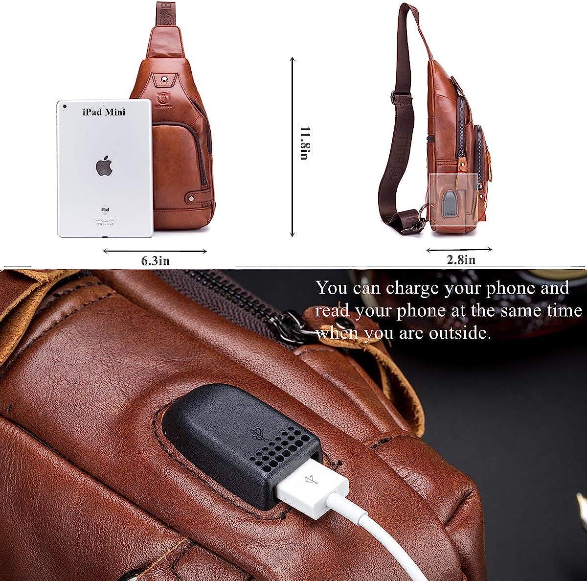 Personalized Genuine Leather Sling Bag Men's Chest Bag 