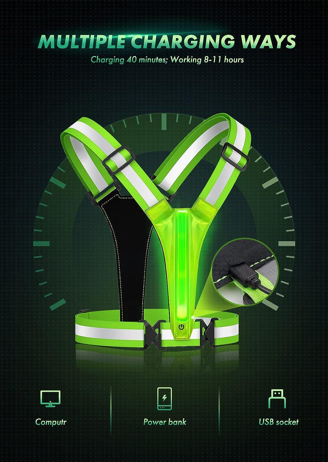 Fokia Kunbio LED Reflective Running Vest Gear,Light Up Vest Runners Night Walking USB