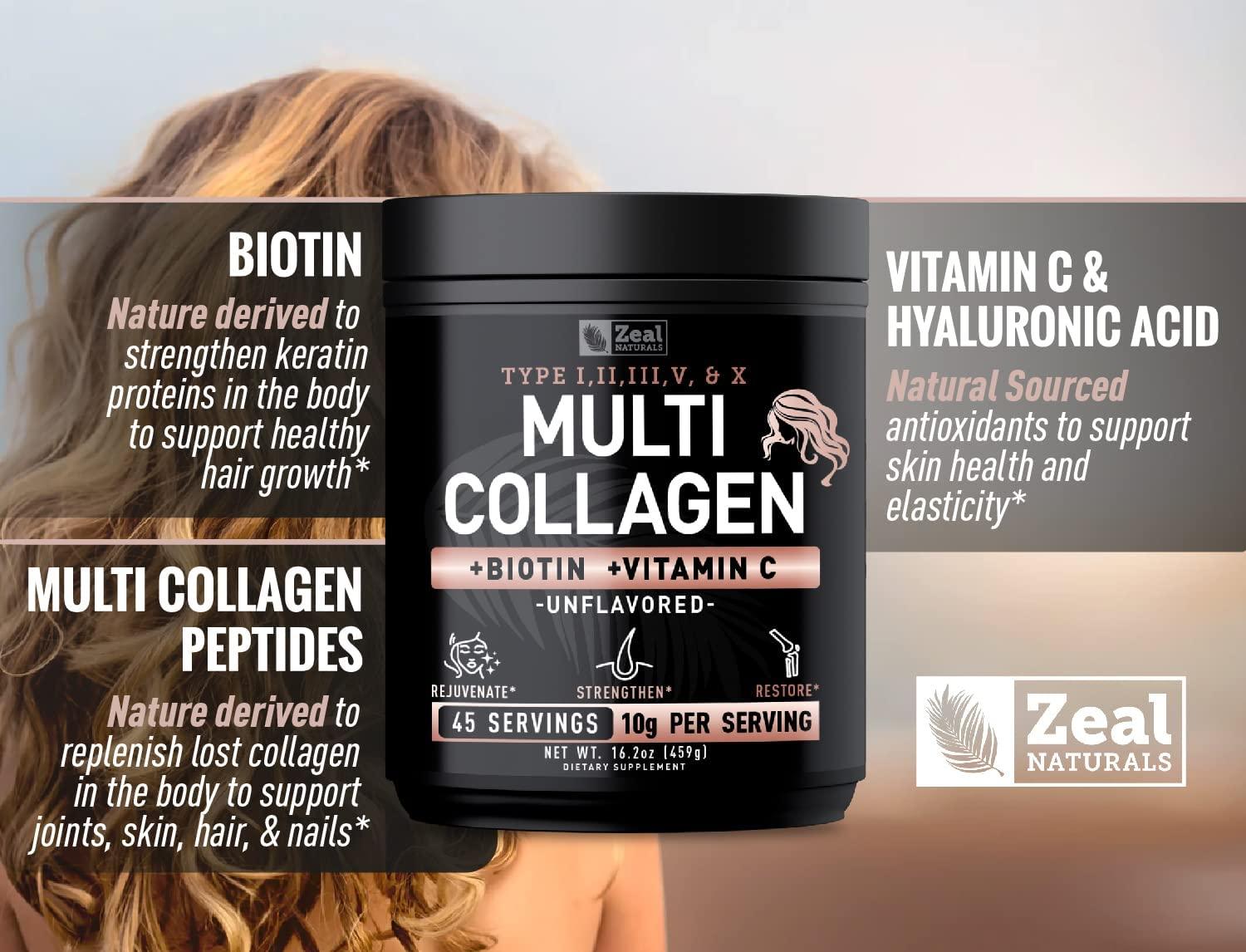 Premium Multi Collagen Peptides Protein Powder (1, 2, 3, 5 & 10) with Vitamin C, Biotin, Hyaluronic Acid, for Hair Skin and Nails - Marine, Bovine, Chicken & Eggshell (Unflavored, 45 Servings) Unflavored 45 Servings (Pack Premium Multi Collagen Peptides Protein Powder (1, 2, 3, 5 & 10) with Vitamin C, Biotin, Hyaluronic Acid, for Hair Skin and Nails - Marine, Bovine, Chicken & Eggshell (Unflavored, 45 Servings) Unflavored 45 Servings (Pack