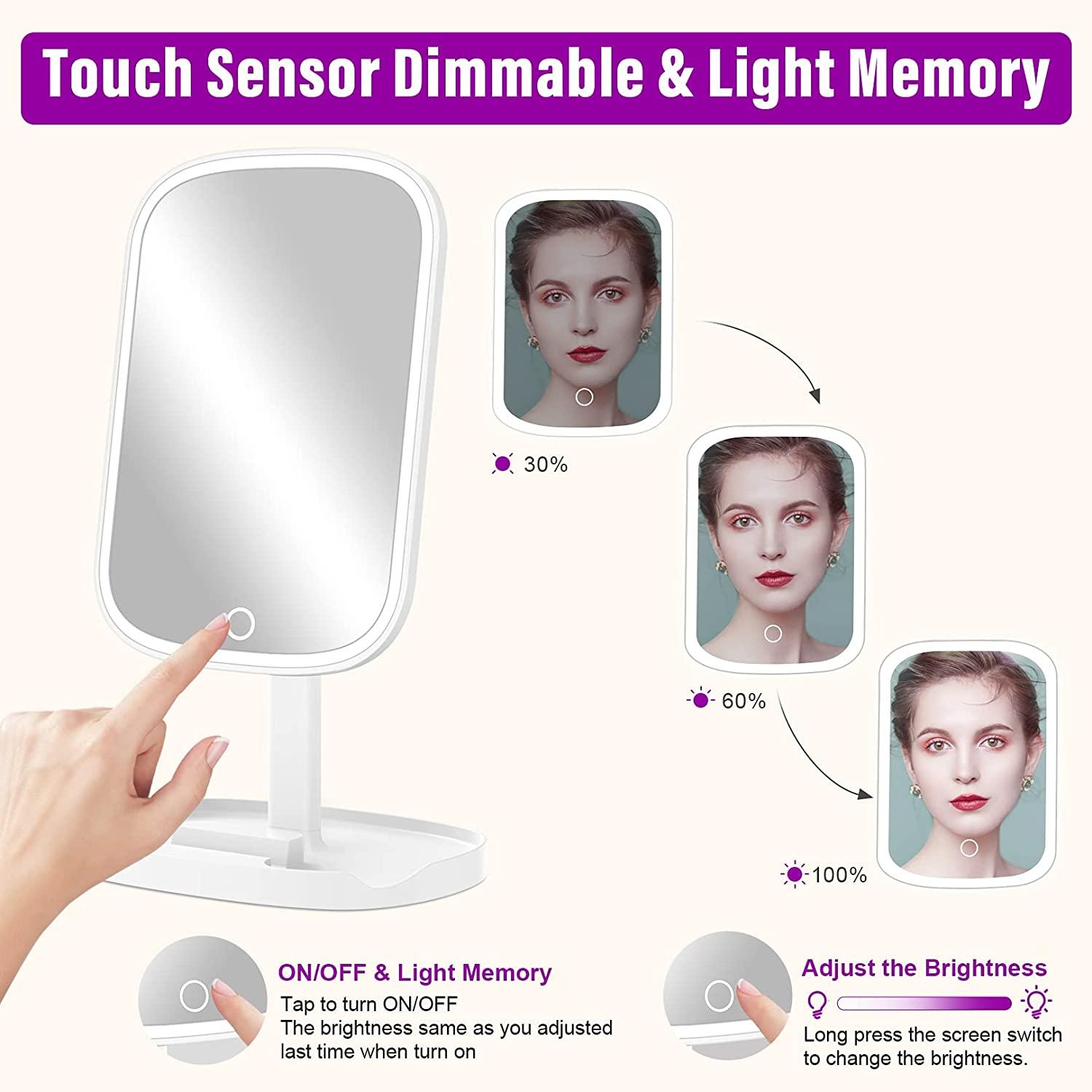 Rechargeable Lighted Makeup Vanity Mirror with Phone Holder, Portable