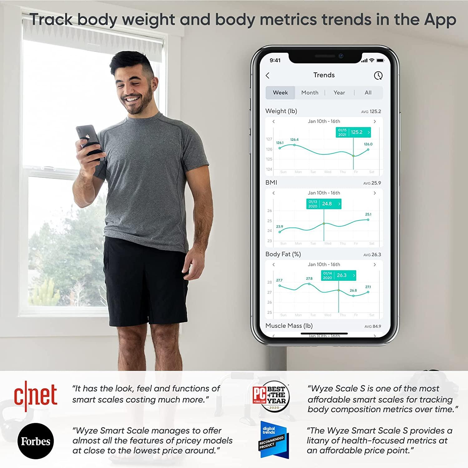 Wyze Scale for Body Weight, Digital Bathroom Scale for Body Fat, BMI, and  Weight Loss, Body Composition Analyzer with App sync with Bluetooth, 400  lb, Black