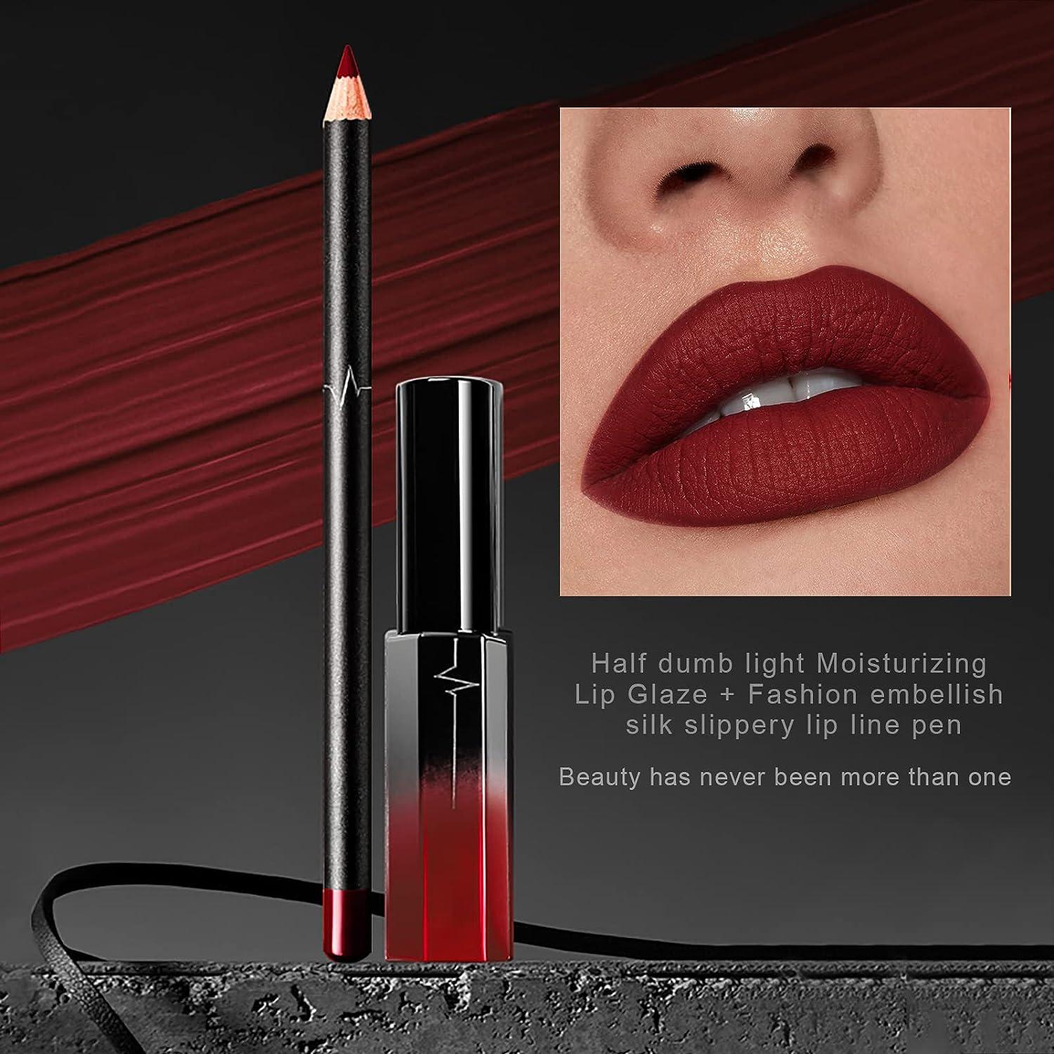 Erinde Dark Red Lip Liner Lipstick Set LongLasting Matte Velvet Finish Waterproof NonStick