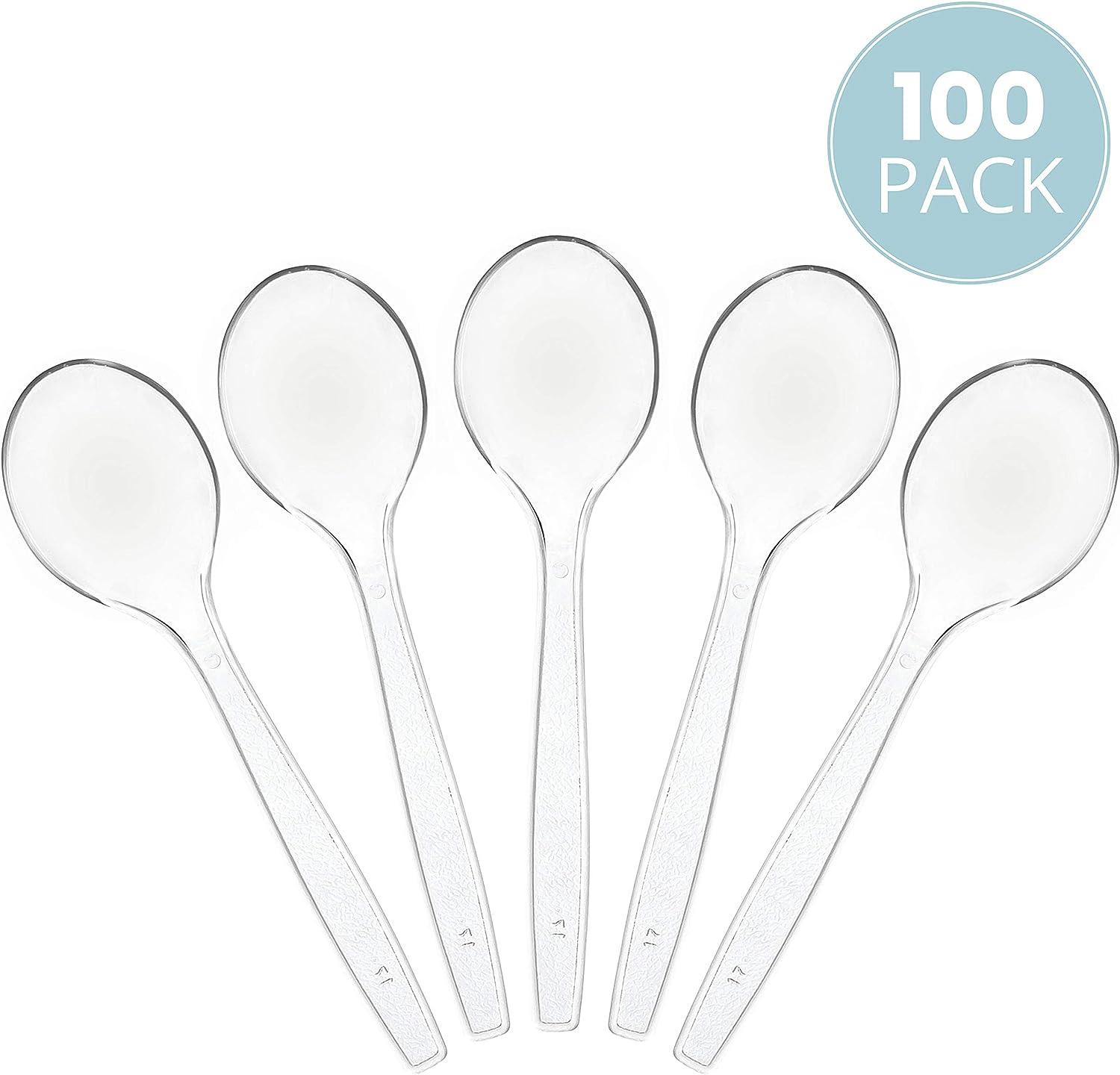 Plasticpro Disposable Clear Plastic Soup Spoons Heavyweight Utensils Pack of 100 Count 100 Soup