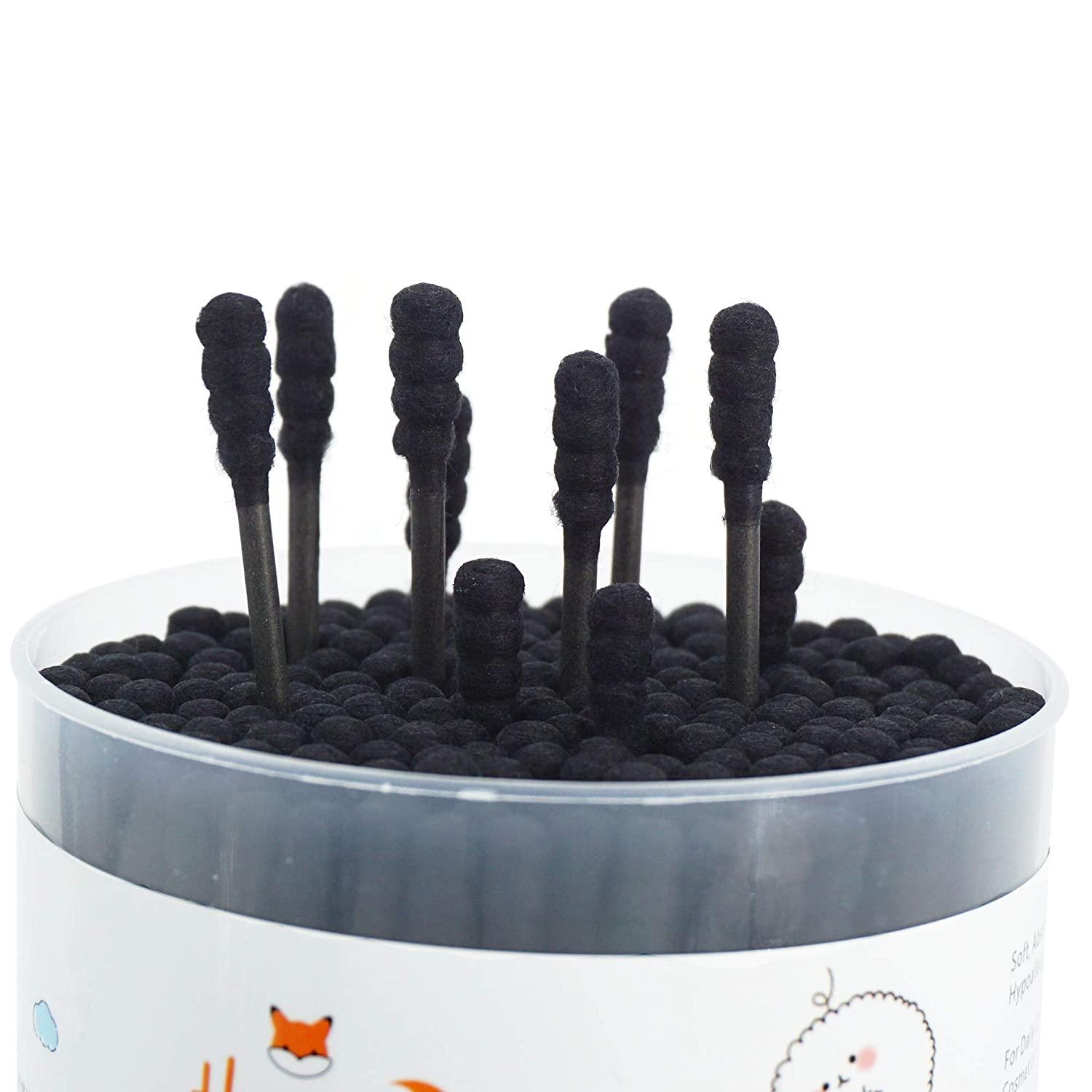 HOMEFOX Black Cotton Swabs 200 Count Organic DoubleSided Charcoal