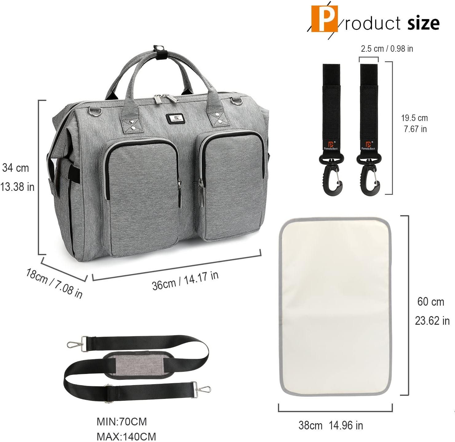 Pomelo Best Baby Changing Bag with Pram Clips and Changing Mat Grey