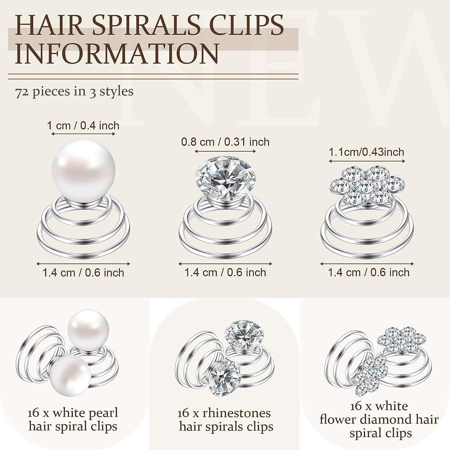  Spiral Hair Pins for Women, Decorative Hair Gems for Braids,  Rhinestone and Pearl Twisted Silver Coil for Wedding, Bridal, Prom, Party  and Special Occasion, Pack in Box,48pcs : Beauty 