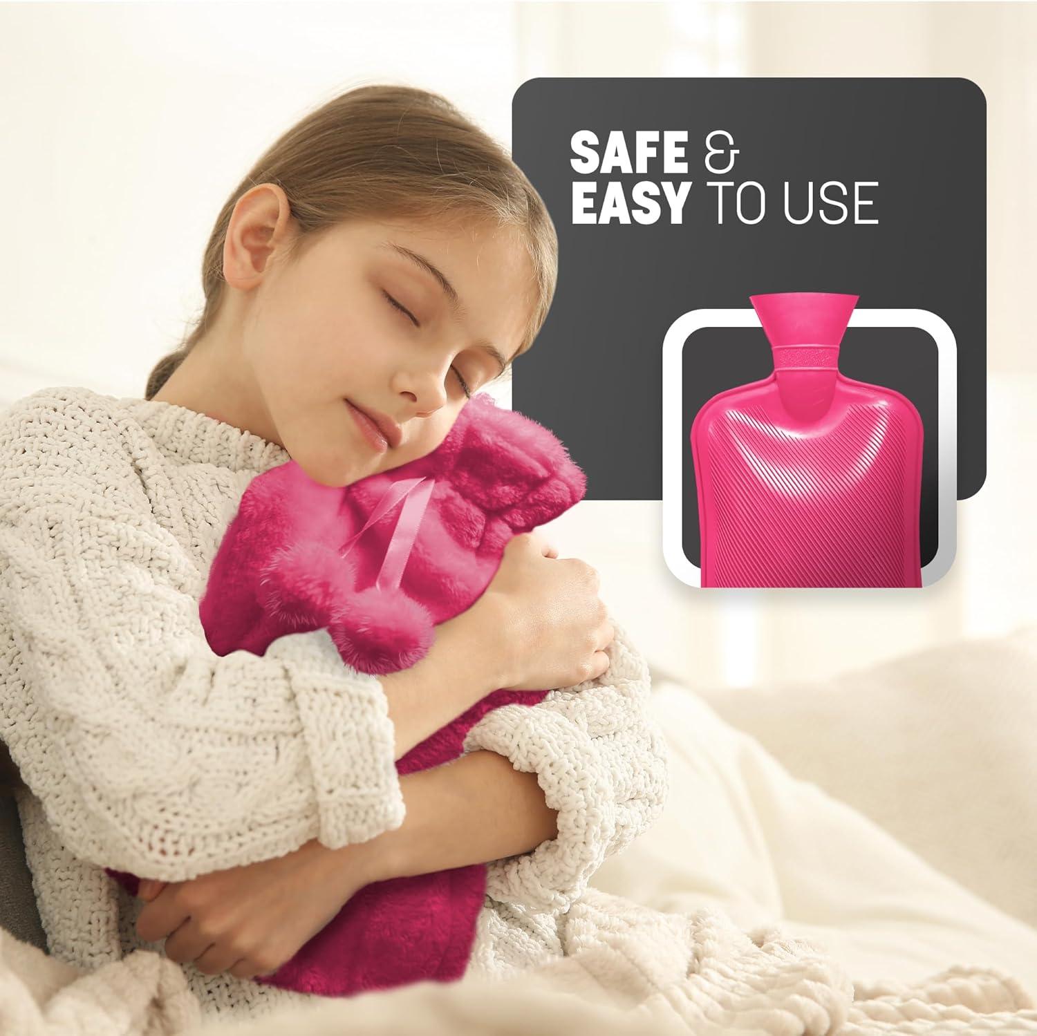 KEPLIN Cosy Hot Water Bottle With Plush Cover & Bobble - Relieves Body