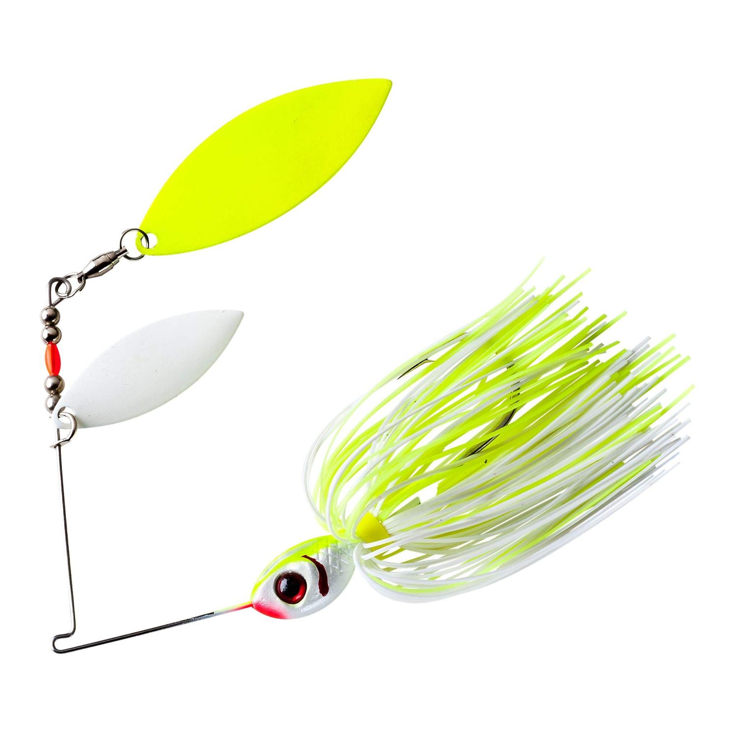 Booyah Glow Blade Spinner-Bait Bass Fishing Lure Chartreuse Pearl White/Chartreuse  White Double Willow (3/