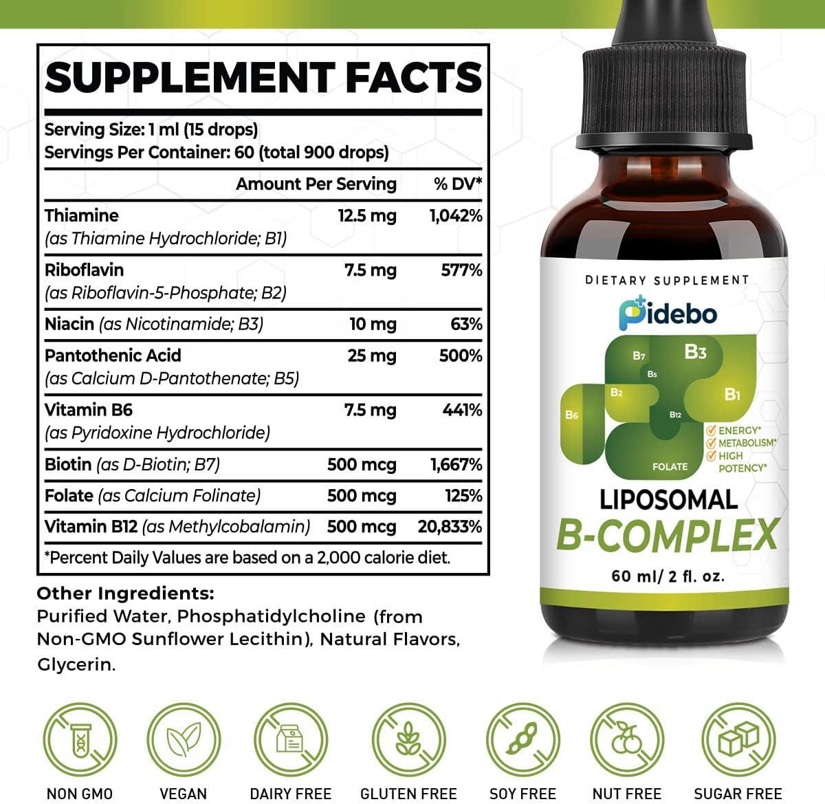 PIDEBO Liposomal B Complex High Potency Vitamin B Liquid for Energy