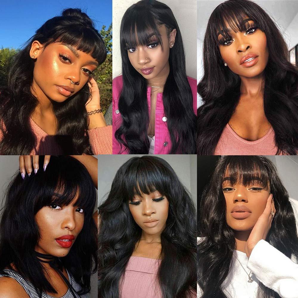 Short Bob Wigs With Bangs Body Wave Human Hair Wig With Bangs Brazilian  Virgin Human Hair None Lace Front Wigs With Bangs 130% Density Machine Made  Wigs For Black Women 12 Inch?-¡ 12 Inch (
