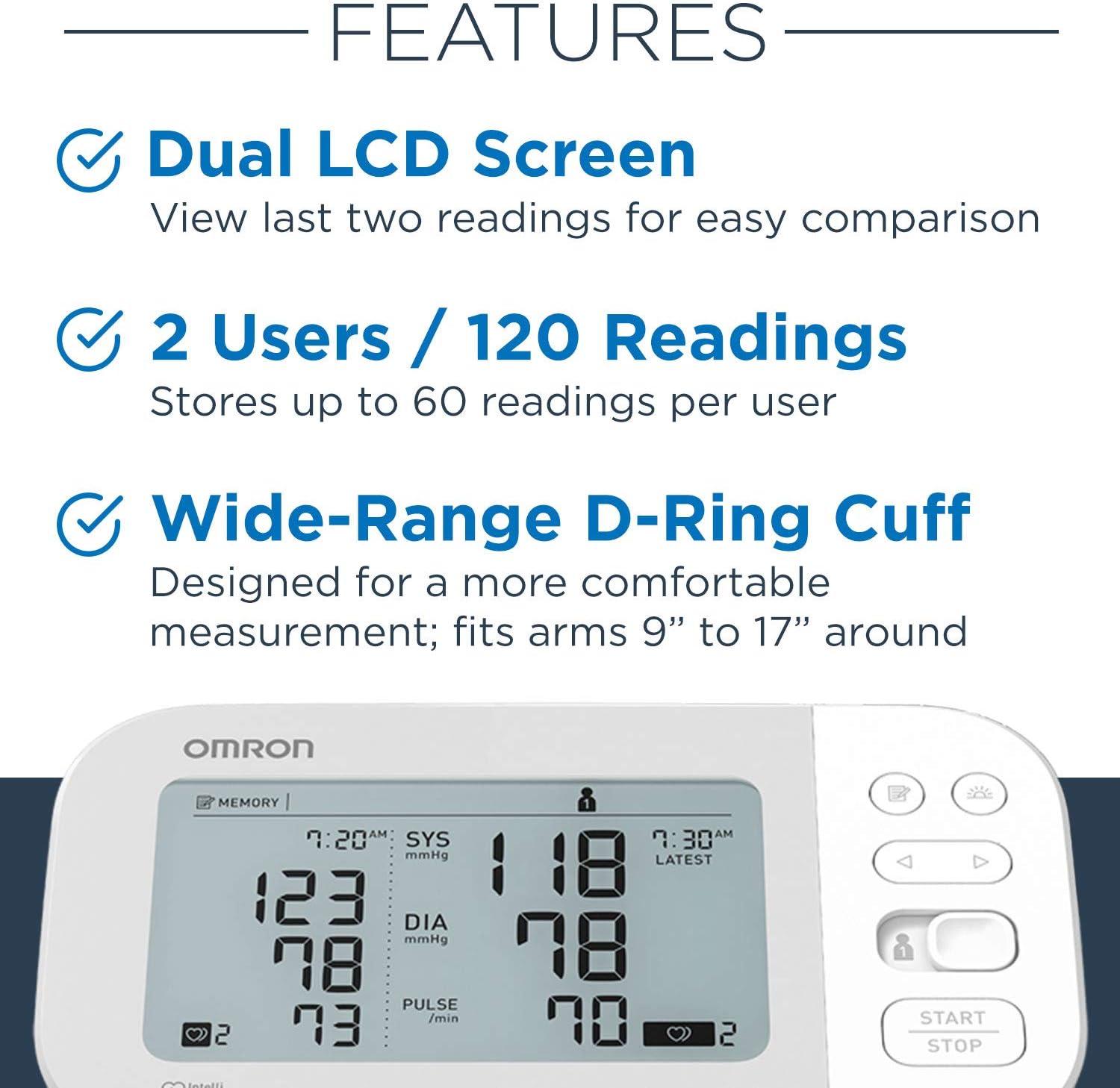 Omron Silver Blood Pressure Monitor, Upper Arm Cuff, Digital Bluetooth Blood  Pressure Machine, Storesup To 80 Readings 