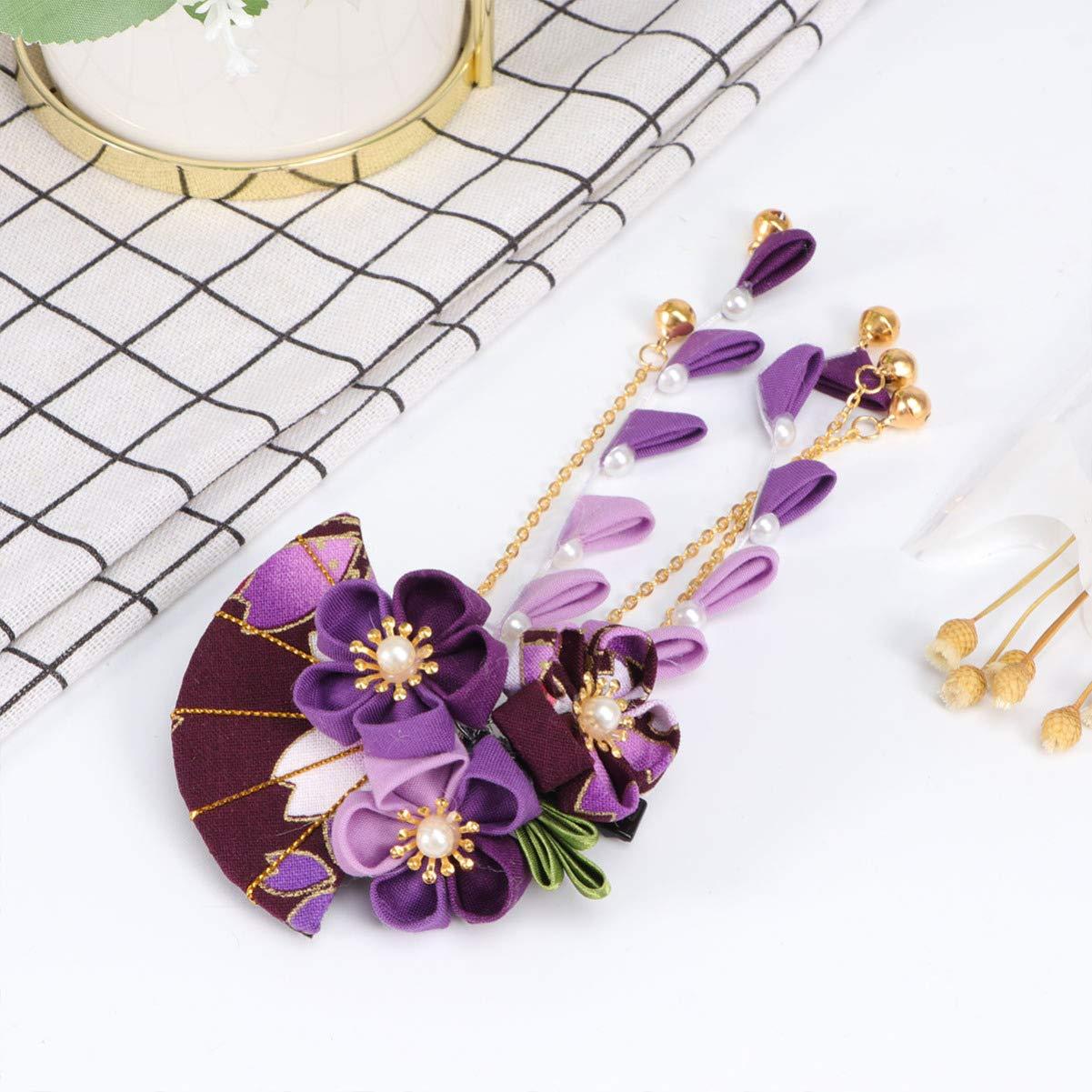 FRCOLOR Japanese Kimono Flower Hair Clips - Purple Bridal Kanzashi