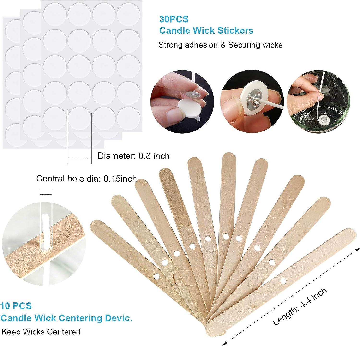 Candle Wicks 100 Pcs 6 inch with 30Pcs Candle Wick Stickers and 10 Pcs  Wooden Candle Wick Centering Device for Soy Beeswax Candle Making and  Candle DIY