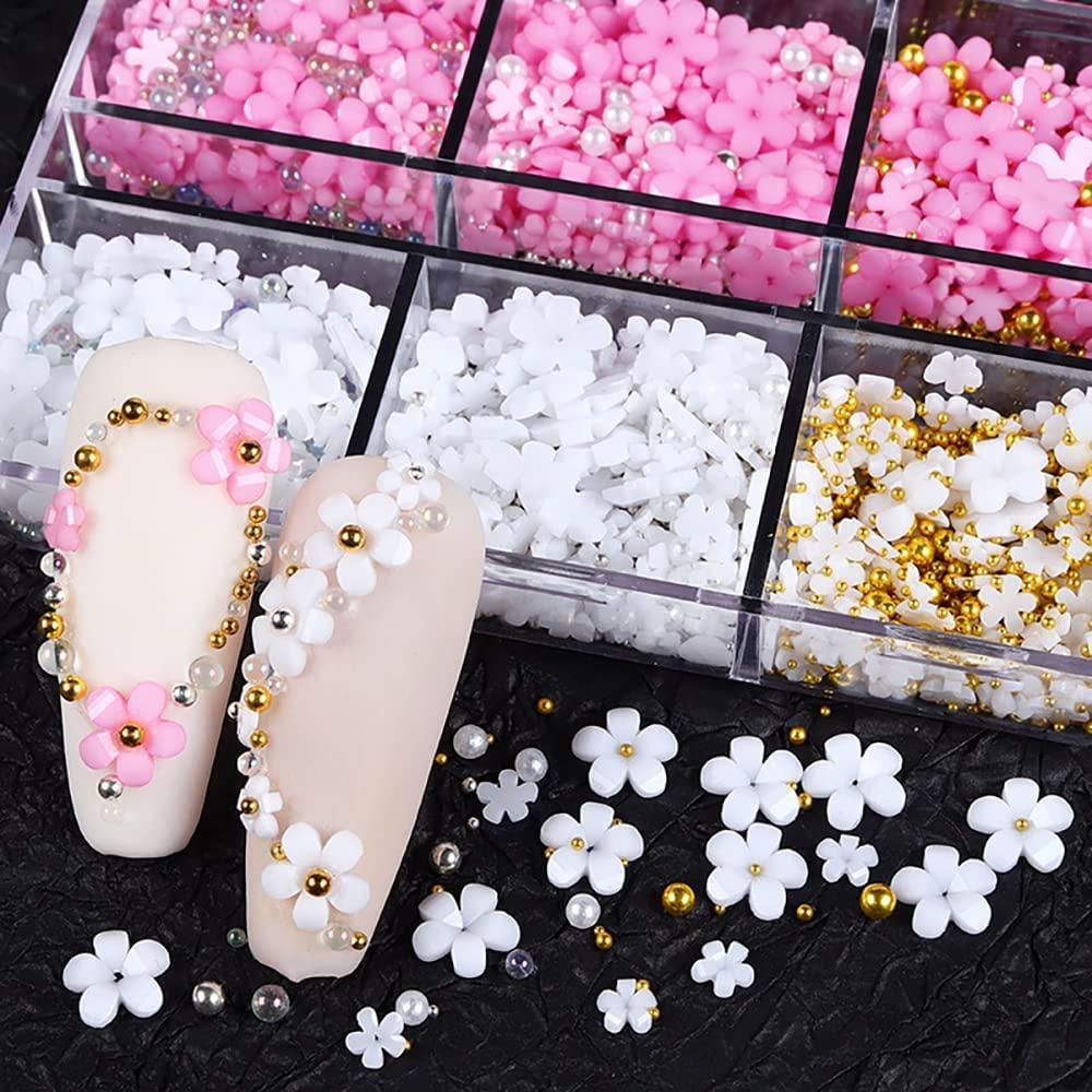 3D Flower Nail Charms, 2 Boxes 3D Acrylic Flower Nail Art Rhinestones White  Pink Mixed Cherry Blossom Spring Acrylic Nail Supplies with Pearls Manicure  DIY Nail Decorations Colour Change Pink Set