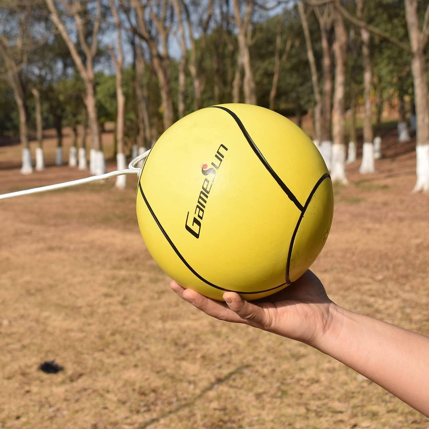 GAMESUN Galvanized Tetherball Set with Yellow Ball, Galvanized Poles