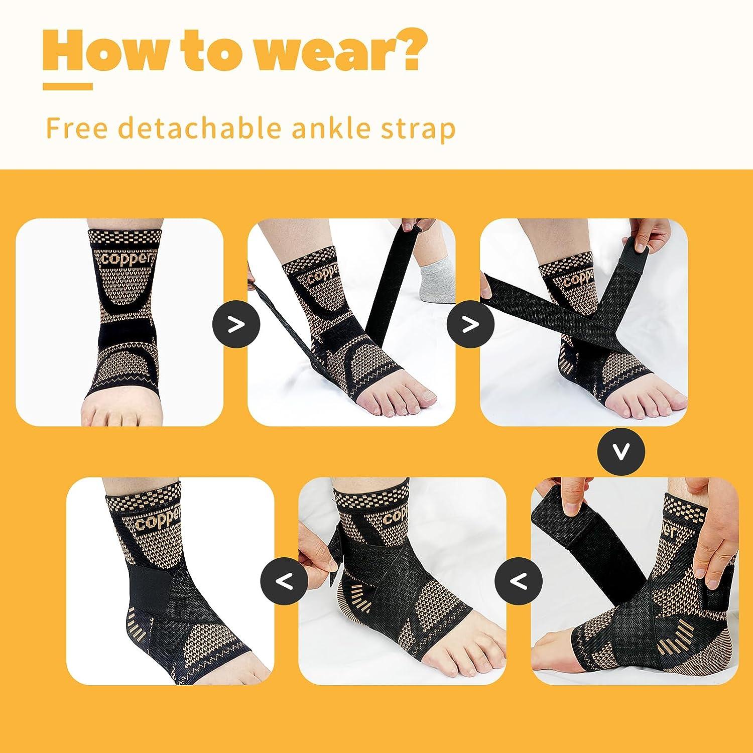 JIUFENTIAN Copper Ankle Brace Compression Sleeves (Pair) Adjustable