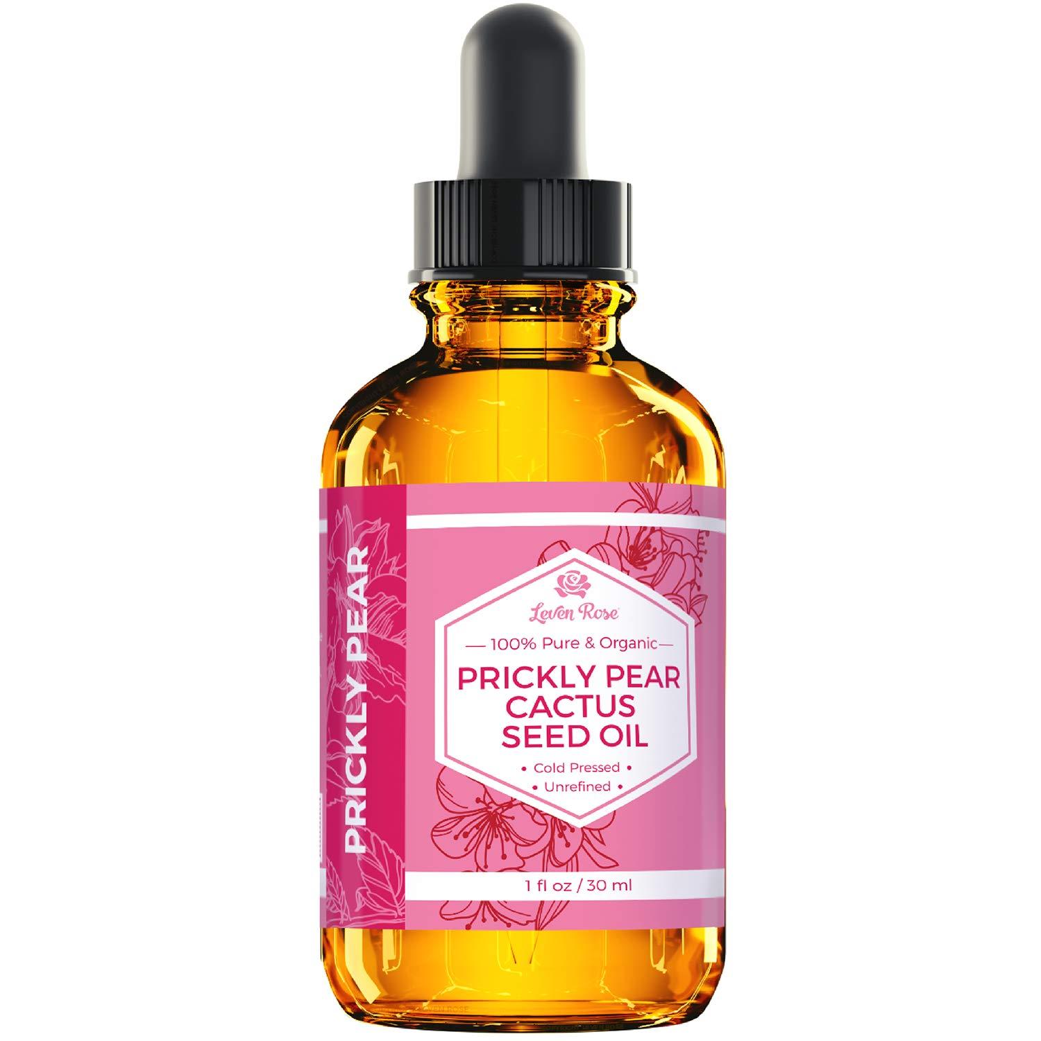 Prickly Pear Cactus Seed Oil (Barbary Fig) by Leven Rose 100% Pure Organic,  Extra Virgin, Cold Pressed, All Natural Face, Dry Skin & Body Moisturizer  and Damaged Hair Treatment 1 oz