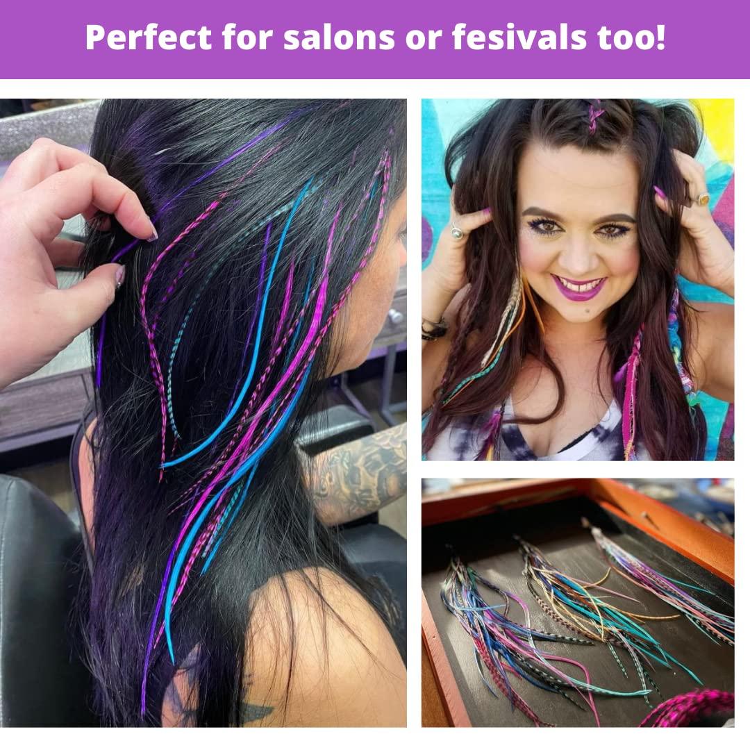 30 Hot Pink & Turquoise Grizzly Color Hair Feathers – 7”- 12” Long – Feathers  For Hair Extension, Rooster Feathers Diy Kit – Eye-catching Design – 10  Micro-link Beads – 100% Real Rooster Feathers